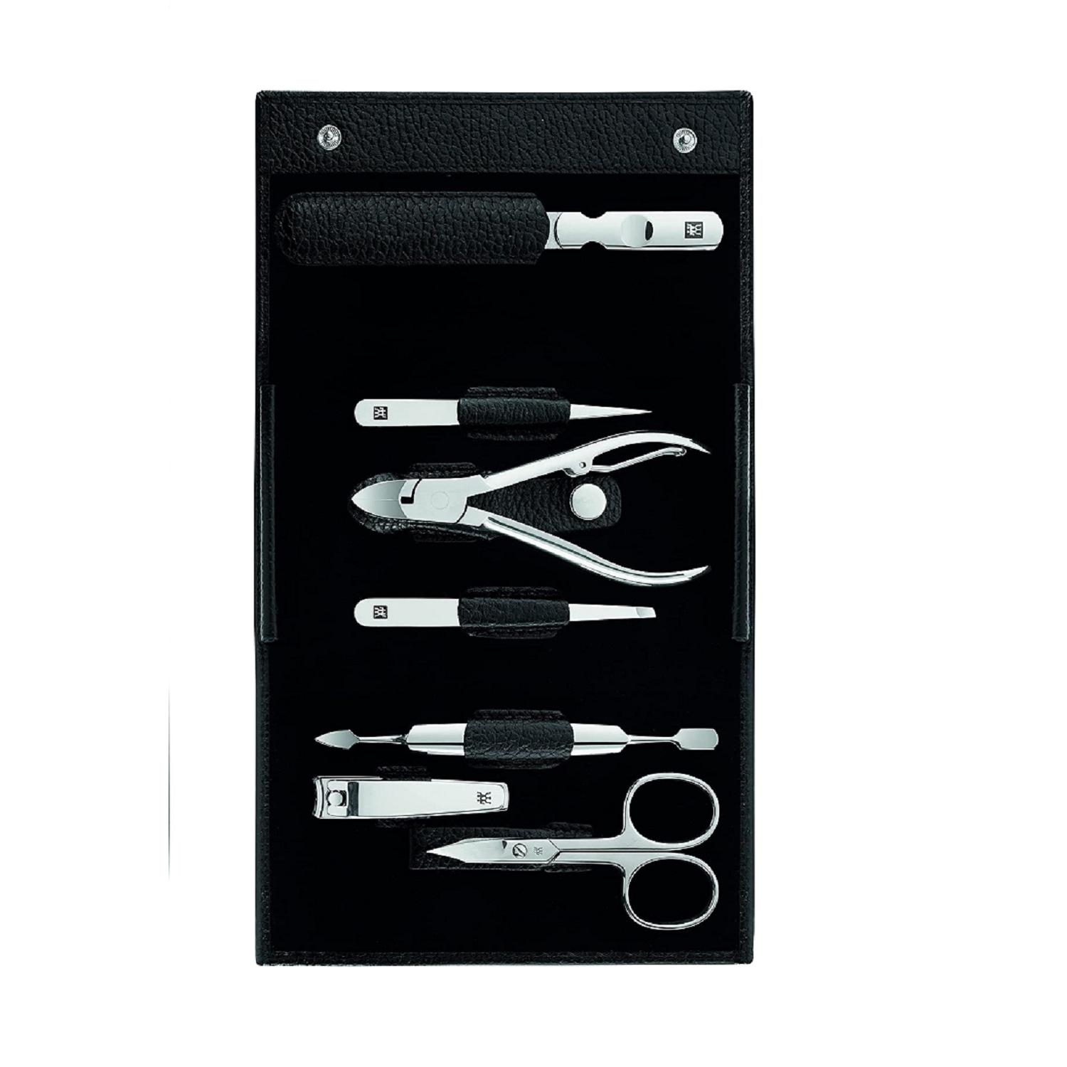 ZWILLING - Estuche Belleza Piel Clásico, Color Negro, 7 Piezas, Acero Inoxidable, Serie Manicura, Pinzas, Regalo, Profesional