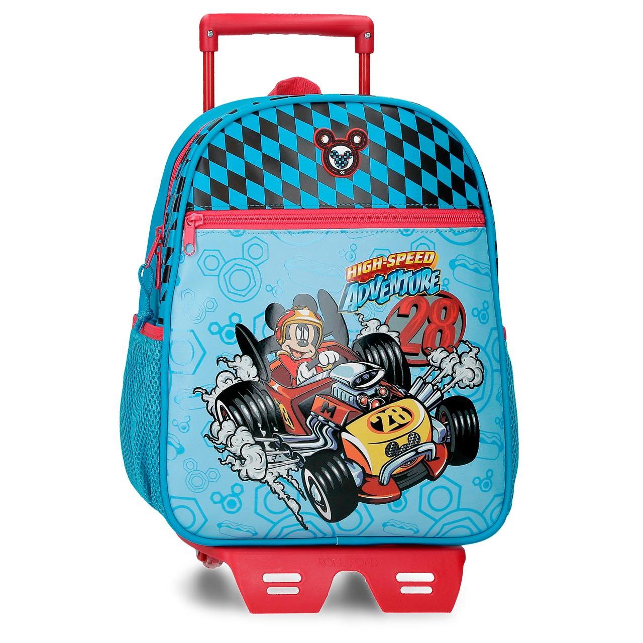 Mochila escolar con carro Disney Mickey High speed azul