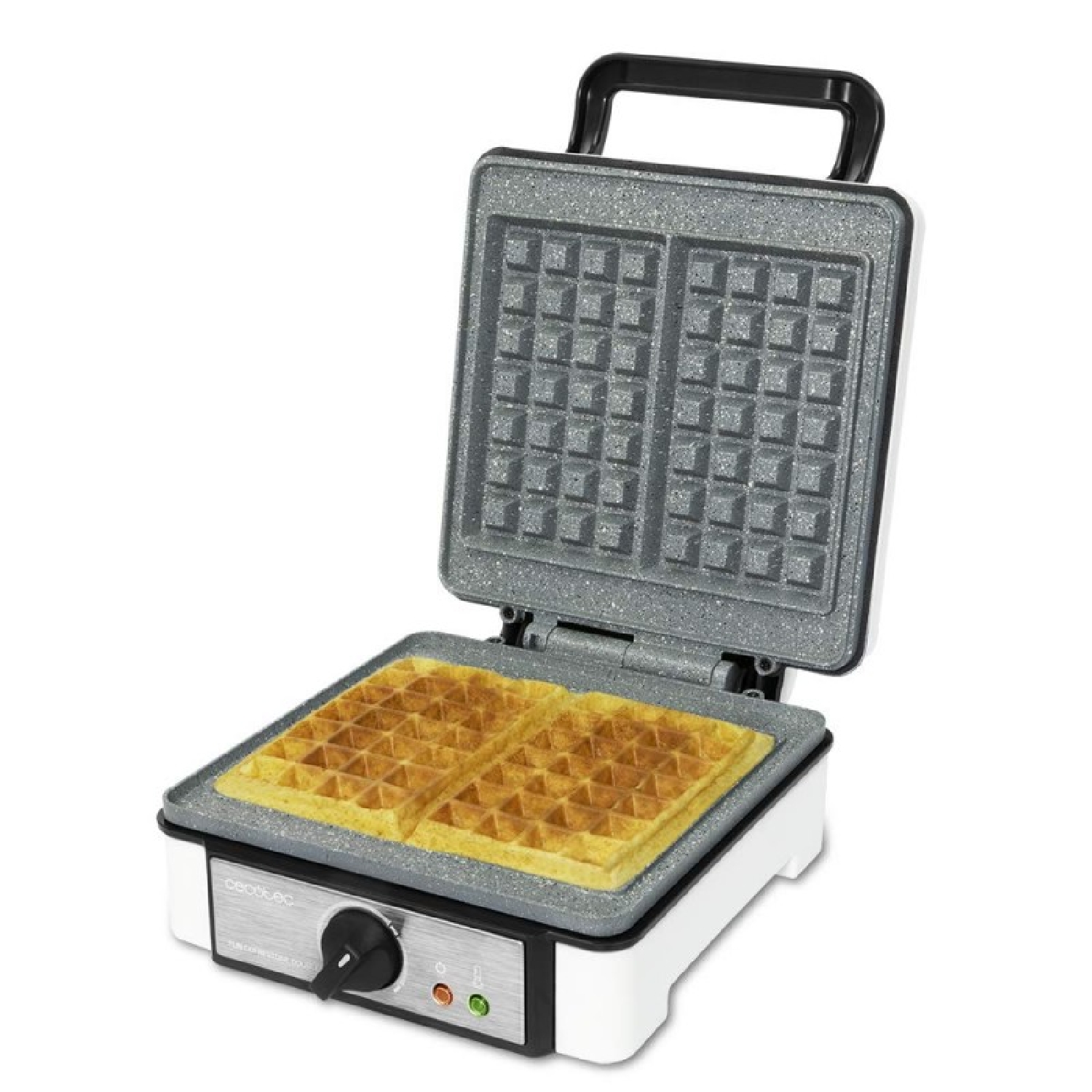 Cecotec fun gofrestone double, gofrera con 1200 w de potencia, revestimiento de piedra ecológico antiadherente rockstone