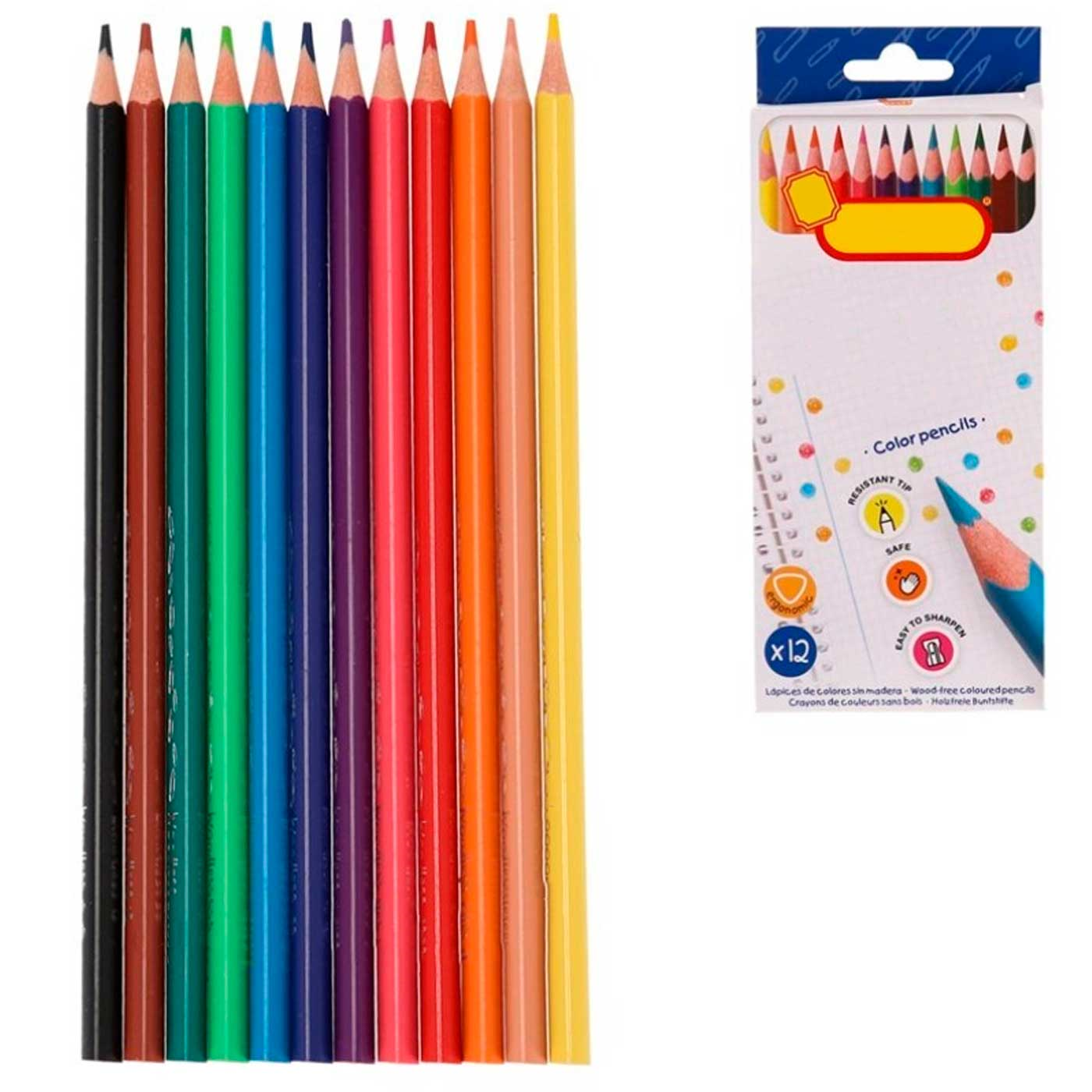 Tradineur - Caja de 24 lápices de colores para niños, material escolar,  colores vivos surtidos, ideal para colorear y dibujar