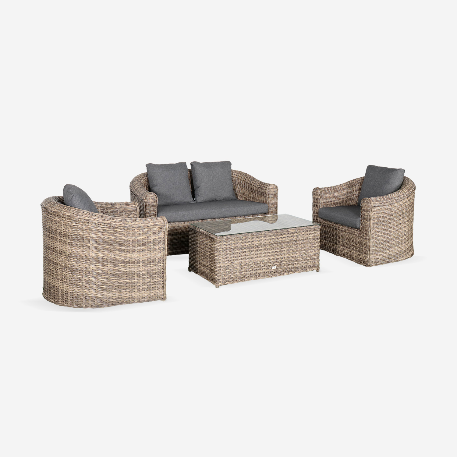 sweeek - Conjunto de muebles de jardín de resina tejida, 4 plazas, Valentino, Beige, 144x80.5x75 cm