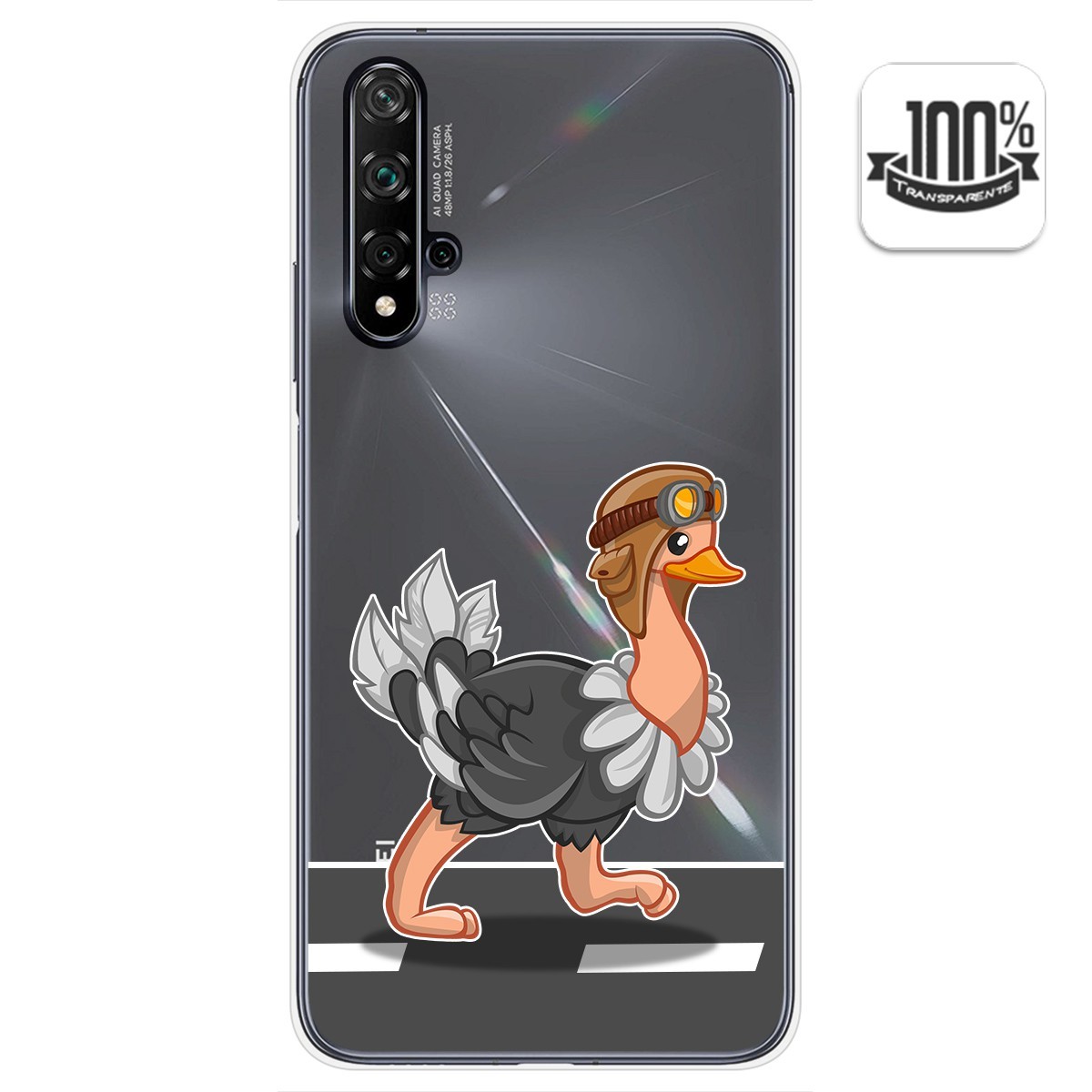 Tumundosmartphone Funda Gel Transparente para Huawei Nova 5T / Honor 20 diseño Avestruz Dibujos