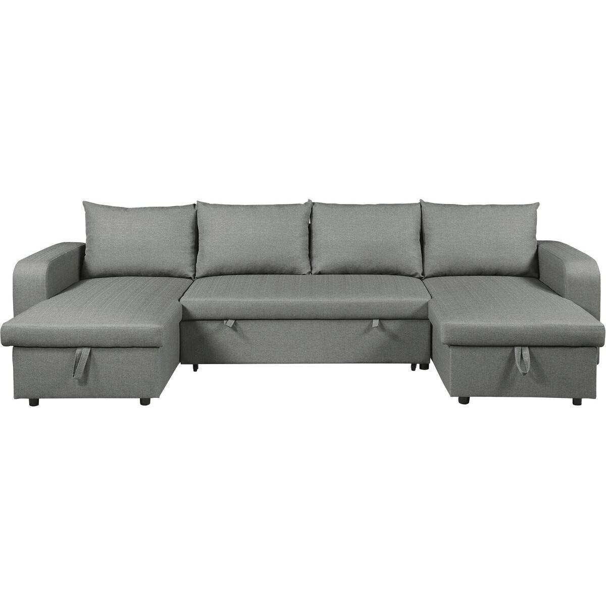 Habitat y Jardin - Sofá cama esquinero panorámico "Victor" de tela - 4 plazas - Gris