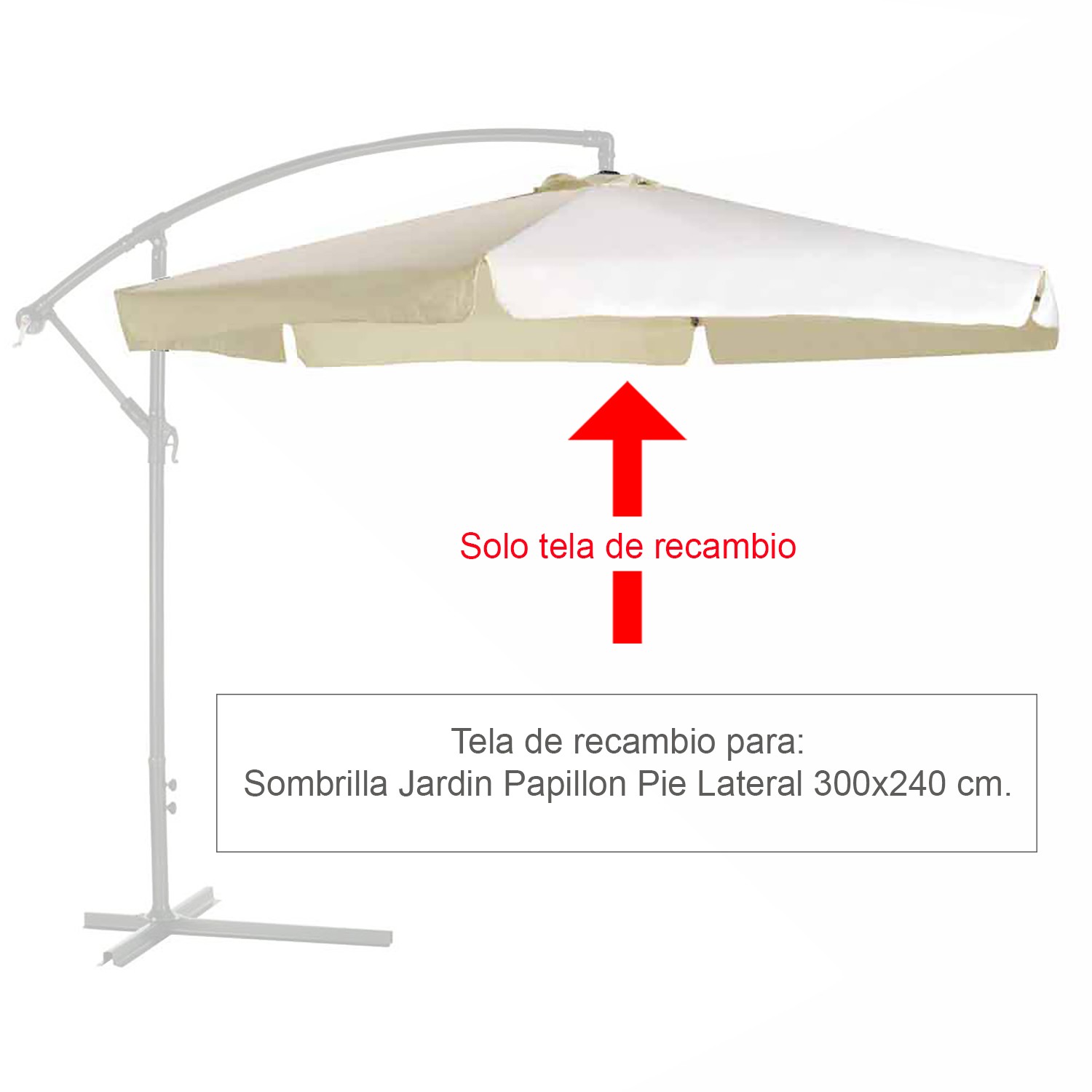 SANCO STORE - PAPILLON Tela Recambio Para Sombrilla Papillon Pie Lateral Ø 3 x 2,40 metros Color Beige