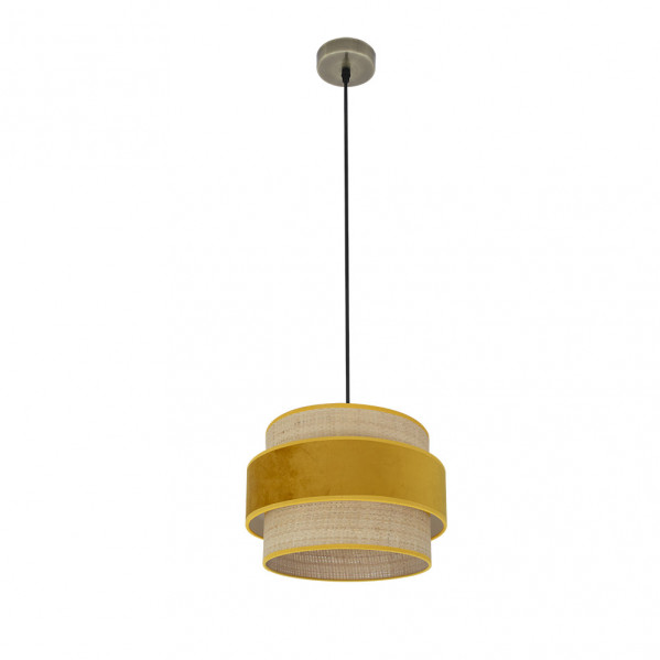 Colgante reyes 1xe27 cuero/natural-yema regx30x30 cm
