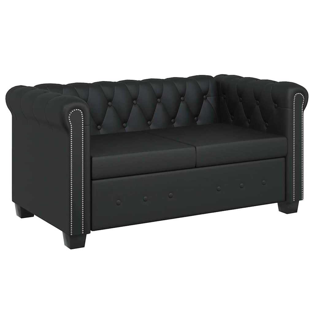 vidaXL Sofá Chesterfield de 2 plazas cuero sintético negro