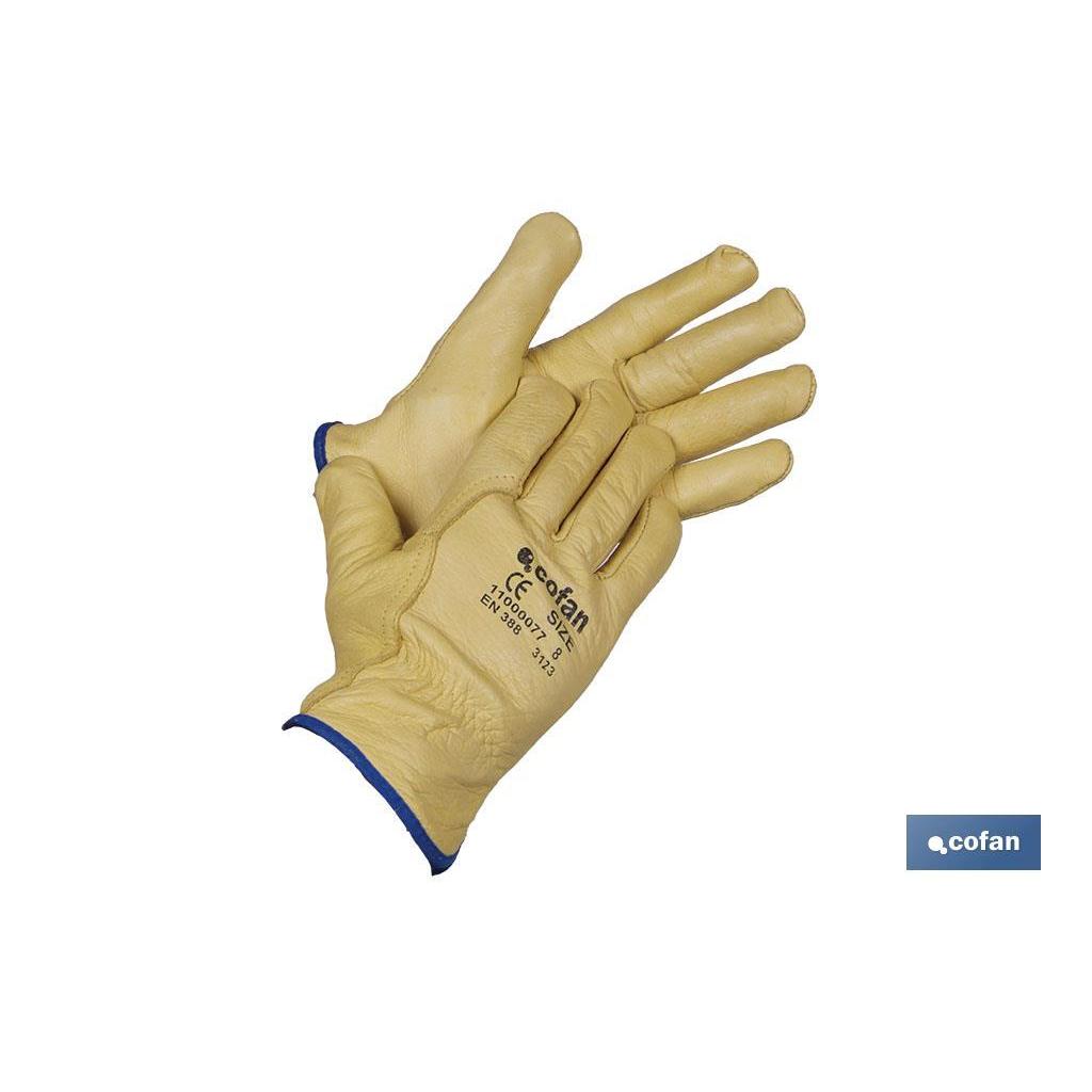 COFAN - Guantes de piel de vacuno con forro interior | Forro interior de borrego | Resistentes al frío | Seguros y cómodos