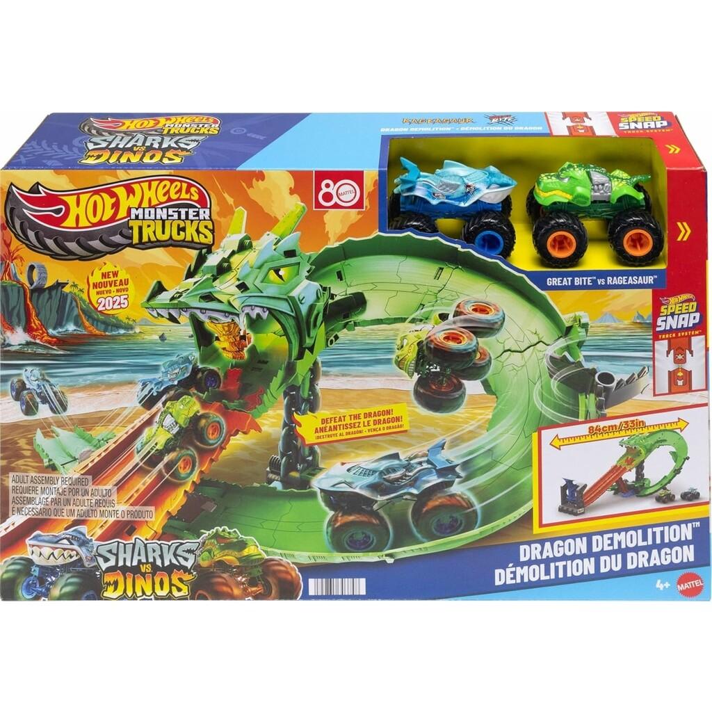Hot Wheels Monster Trucks Sharks VS Dinos Pista Dragon Demolition