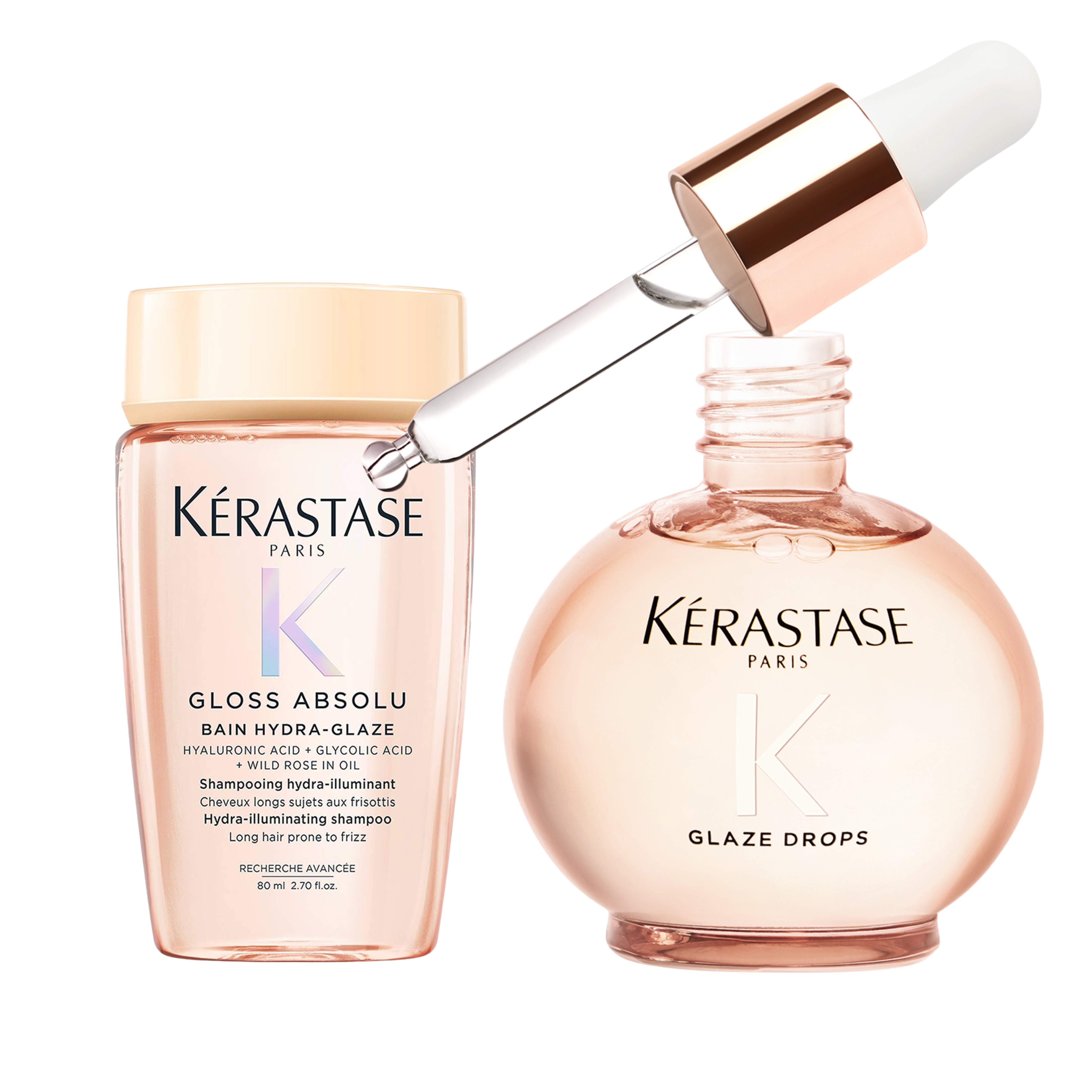 Pack Kérastase Gloss Absolu Bain Hydra-Glaze + Glaze Drops – Brillo Intenso y Efecto Anti-Frizz