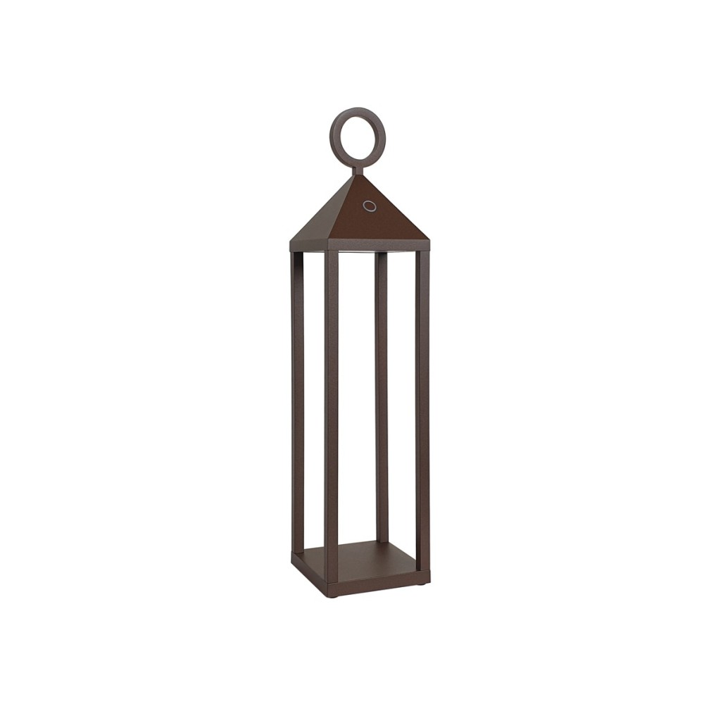 Moderna linterna LED Pic Nic 2,2W IP54 recargable y regulable h. Corten de 47 cm - ROSSINI ILLUMINAZIONE