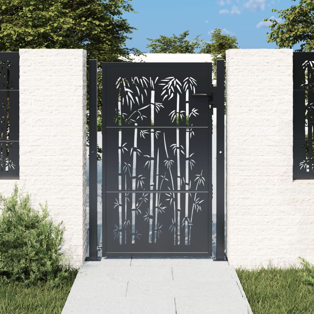 vidaXL Puerta de jardín acero gris antracita diseño bambú Dimensiones 105 x 80 cm,  105 x 105 cm,  105 x 130 cm y mas