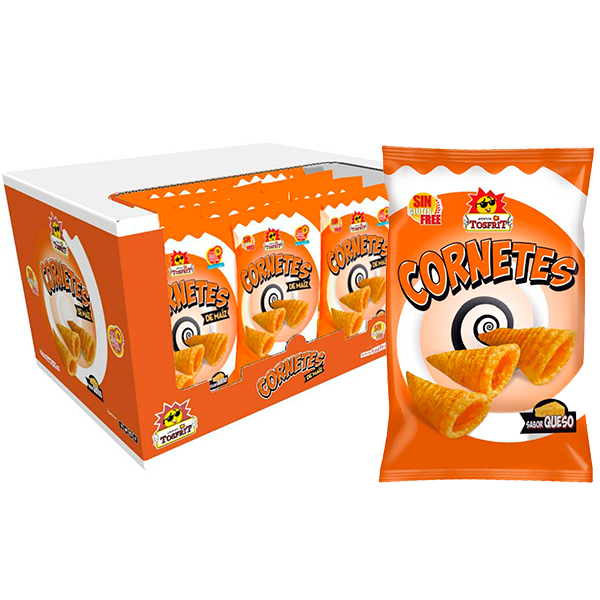 Tosfrit Aperitivos Caja de Cornetes Originales Sabor a Queso - 12x95g - Aperitivos de Maíz - Sin Gluten