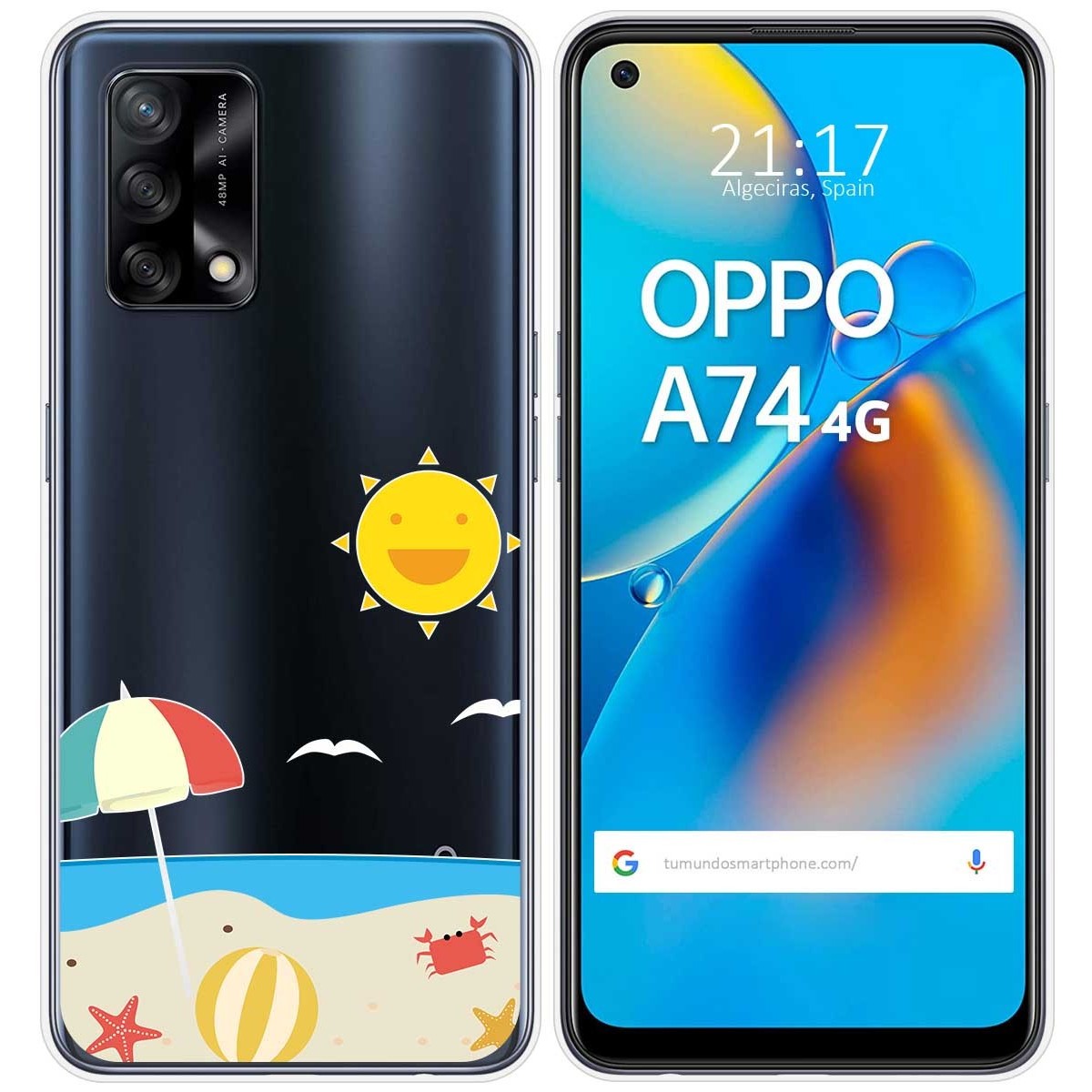 Tumundosmartphone Funda Gel Transparente para Oppo A74 4G diseño Playa Dibujos