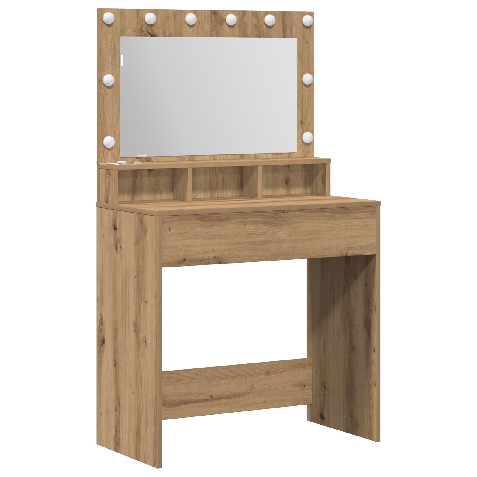 Mesa de tocador vidaXL con luces LED de roble artesanal 79x41x135 cm