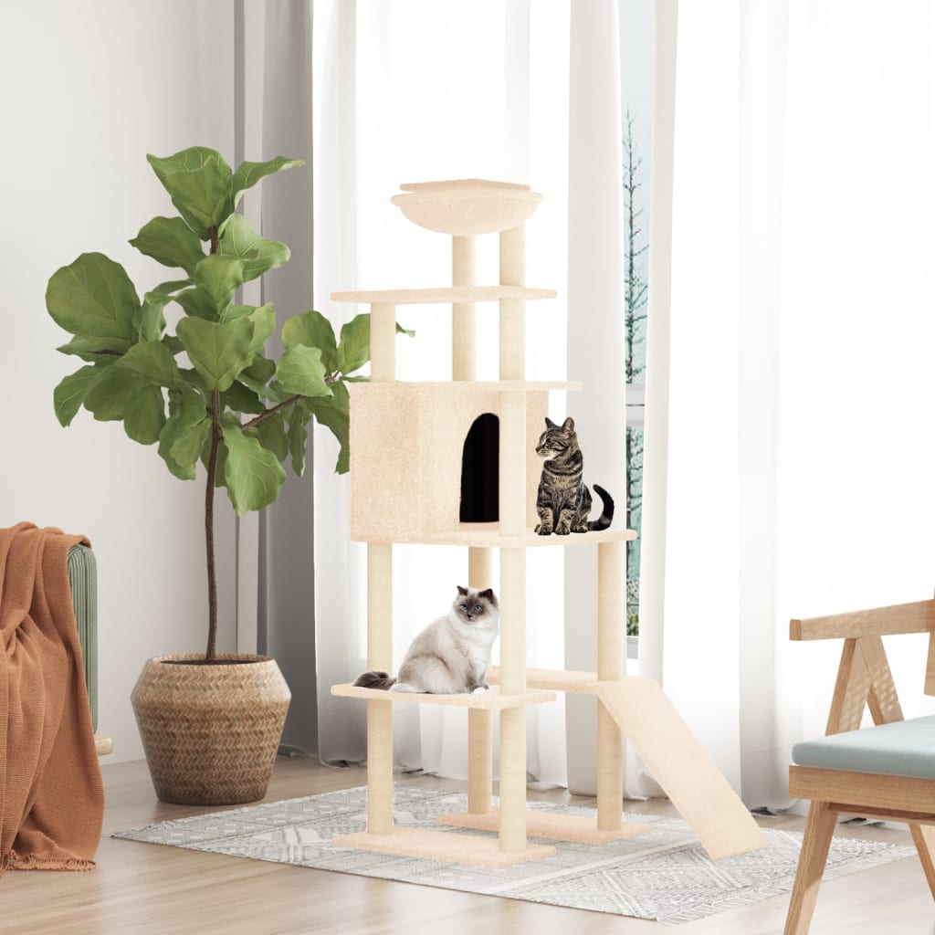 vidaXL Rascador para gatos con postes de sisal 166 cm torre para gatos Color Crema,  Gris claro,  Gris oscuro y mas