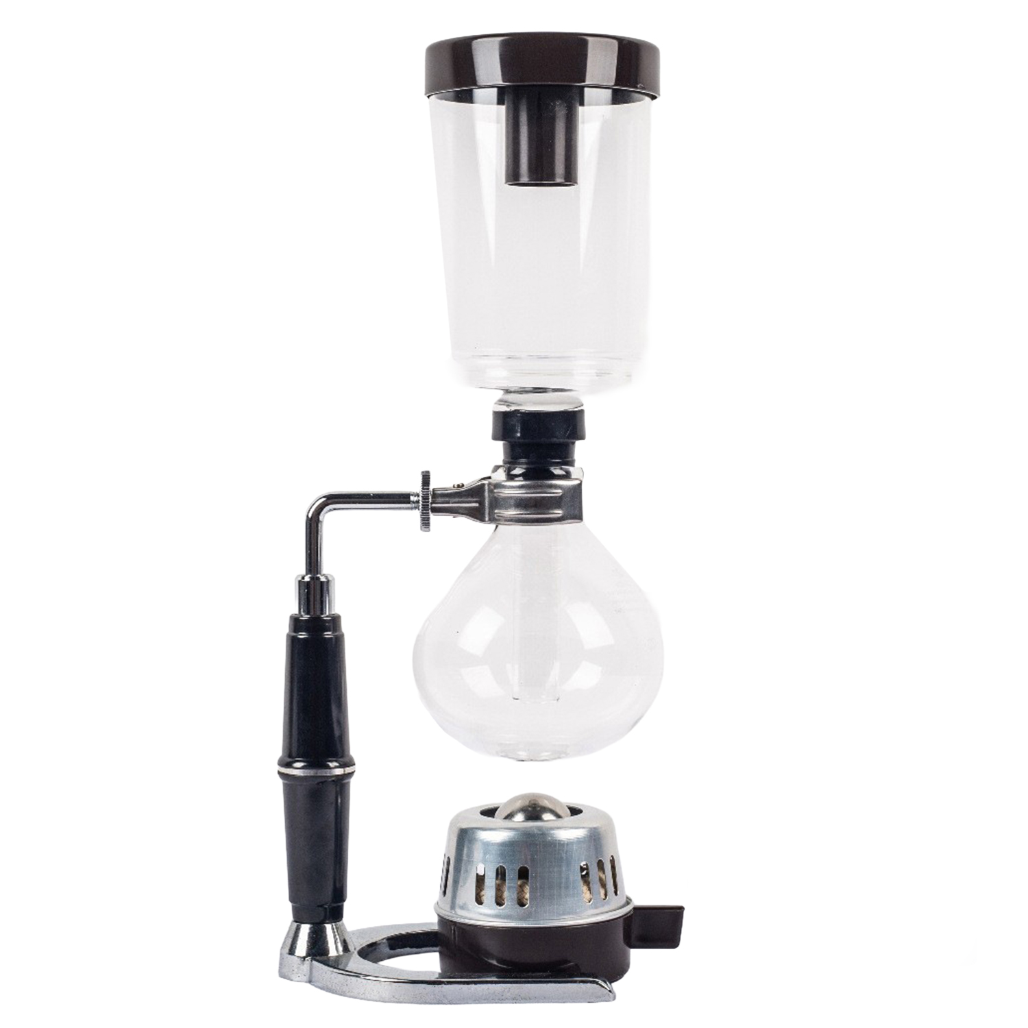 DAM Cafetera de sifón de 360 ml, capacidad para 2-3 tazas, compatible con lámparas de alcohol, con medidor. 16x9,5x33,3 cm. Color: Transparente