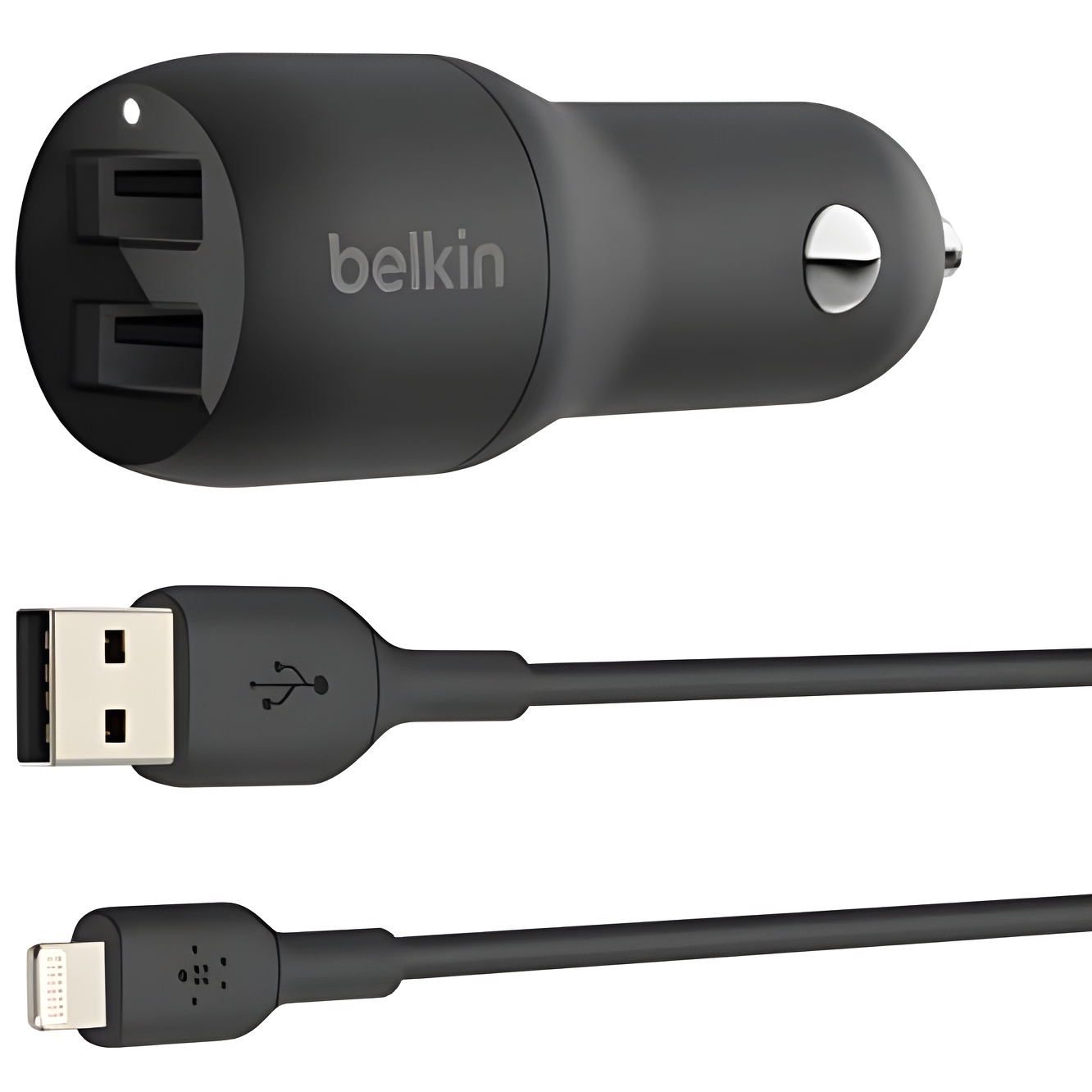 Belkin Cargador Coche Doble USB 24W + Cable Lightning Boost Charge para Iphone, Ipad y Airpods