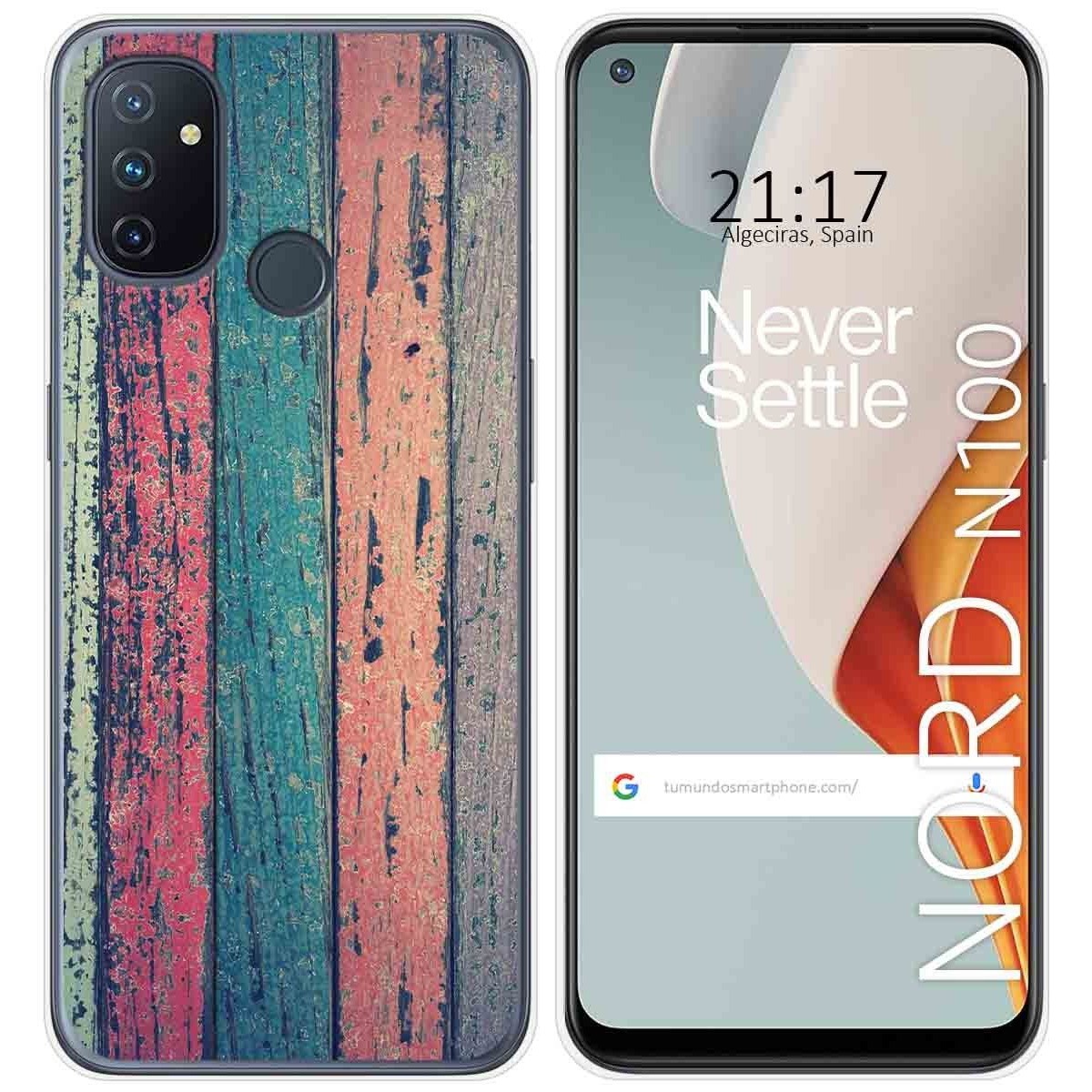 Tumundosmartphone Funda Gel Tpu para Oneplus Nord N100 diseño Madera 10 Dibujos