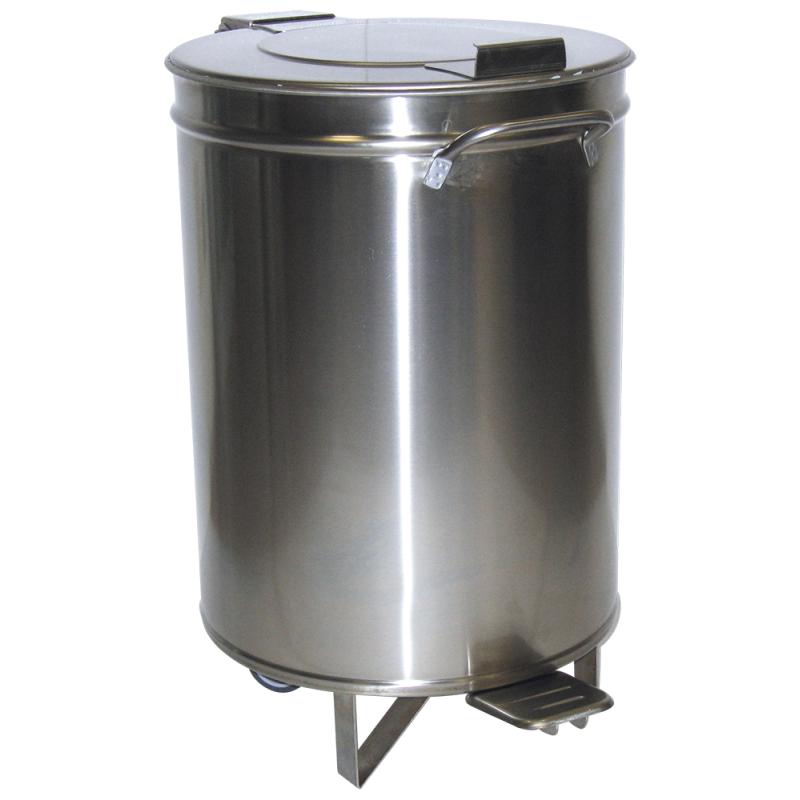 Contenedor inox con tapa y ruedas desmontables a pedal