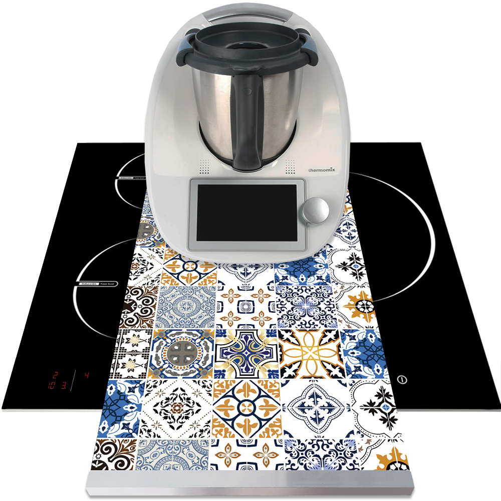 APCym - Tabla deslizante con Ruedas Vinilada para Robot de Cocina Thermomix, Monsieur Cuisine, Mambo, Aldi, Lidl, Tamaño 60x30cm MODELO AZULEJOS