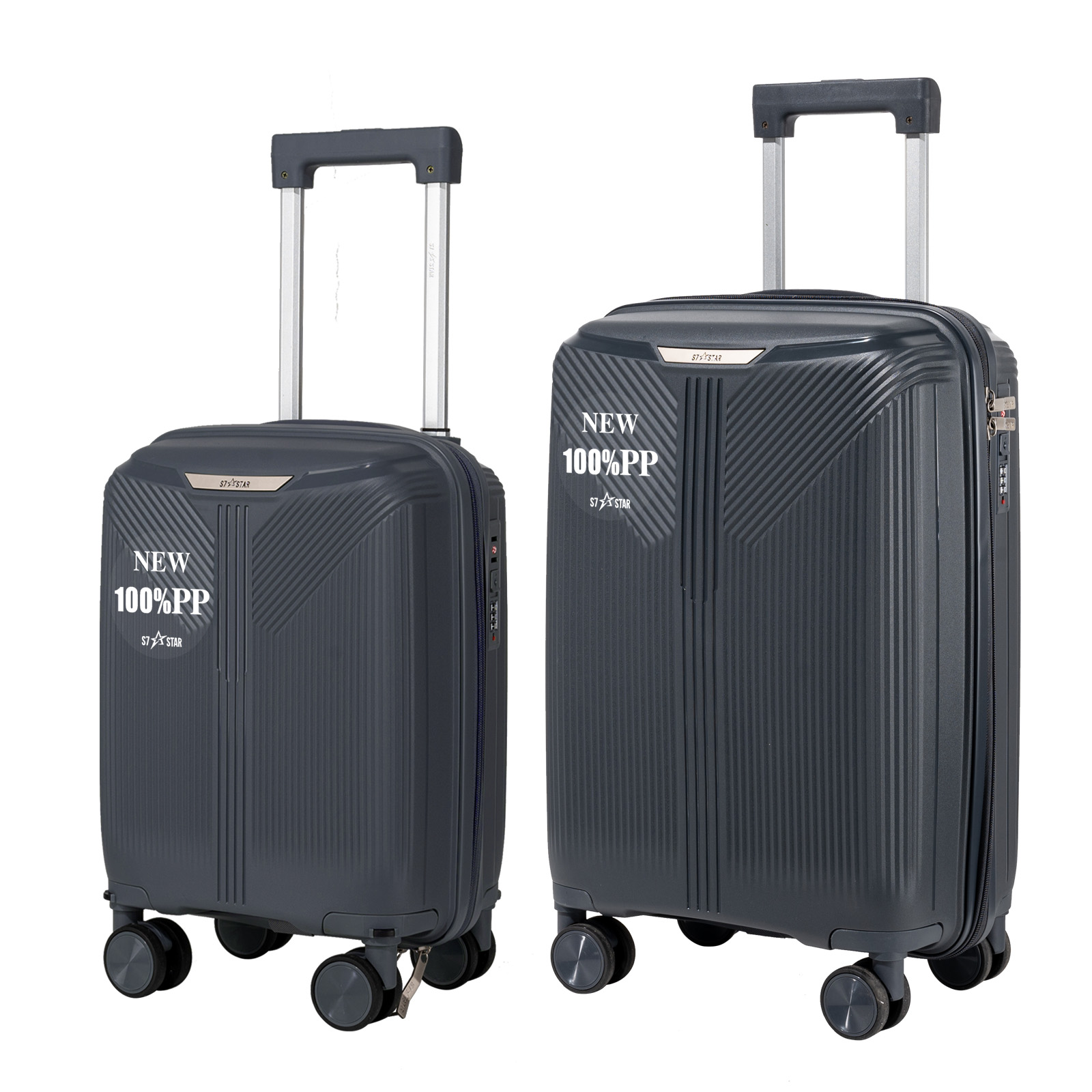 S7 STAR Juego de 2 maletas de viaje, Báscula de equipaje, Carcasa Ligera de PP, Asa con bloqueo a 3 alturas,Maleta grande, mediana y de cabina con un neceser,Trolleys,Maleta con ruedas Silenciosas giratorias para equipaje ,Cerraduras de combinación