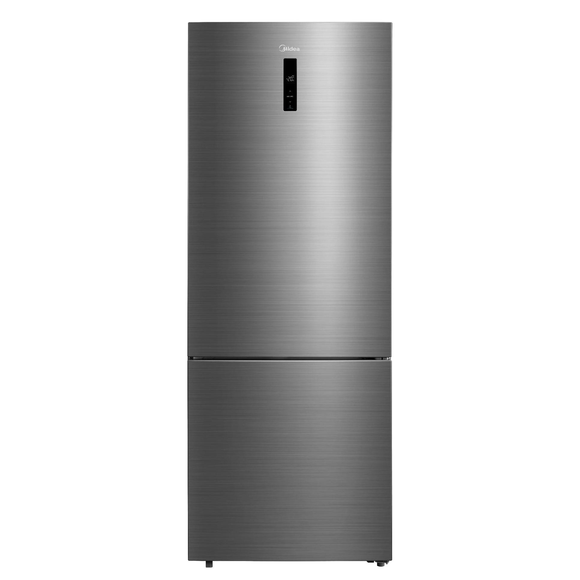 Midea - Frigorífico combi MDRB593FGE46 alto 188 cm x 70 cm, 435 L (316 L frigo + 119 L congelador), tecnología No Frost en ambas cámaras y sistema Mtela Cooling, clase energética E, inox brillante