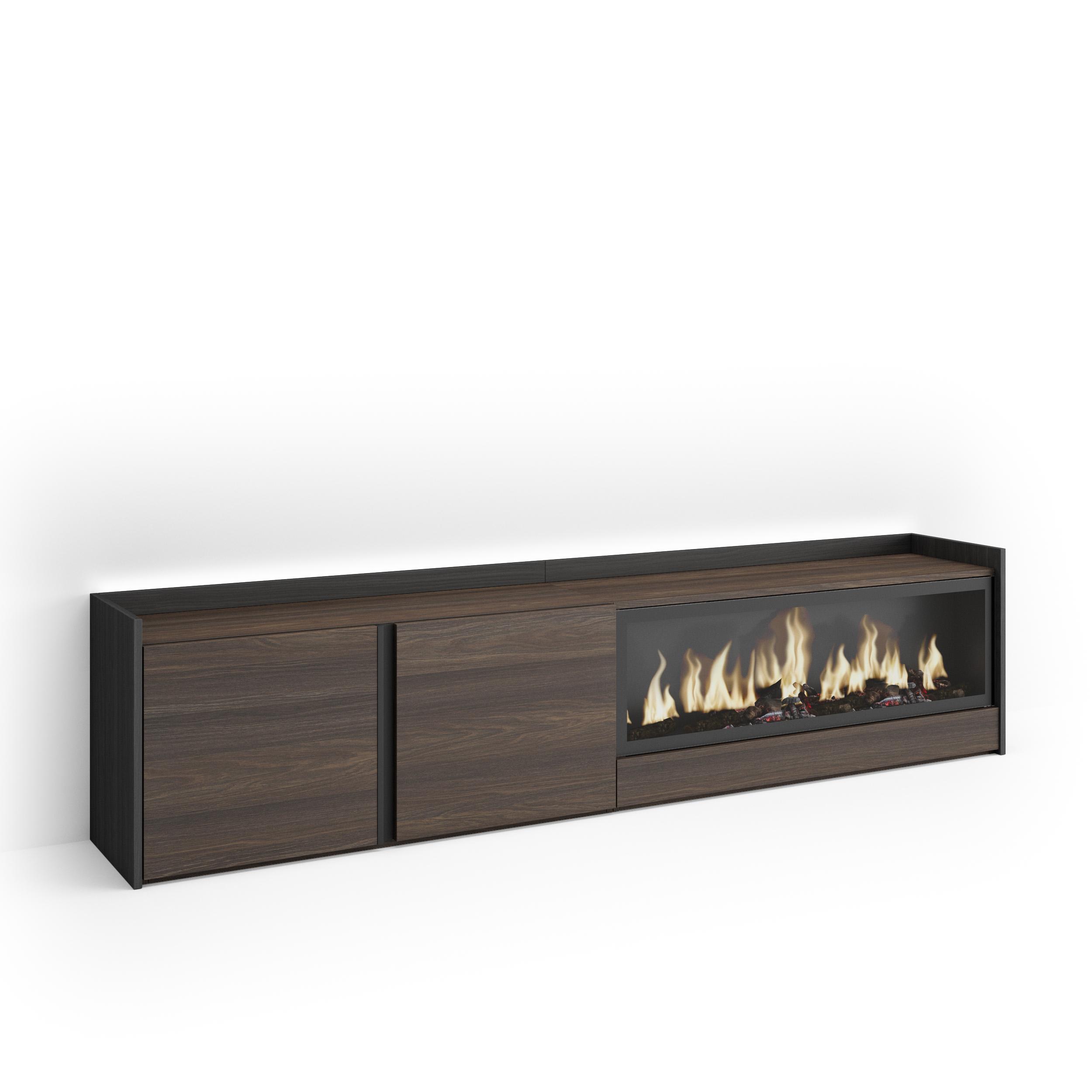 Mueble TV, Televisión, 212x35x50cm, Para TV hasta 80", Chimenea eléctrica XXL, LED