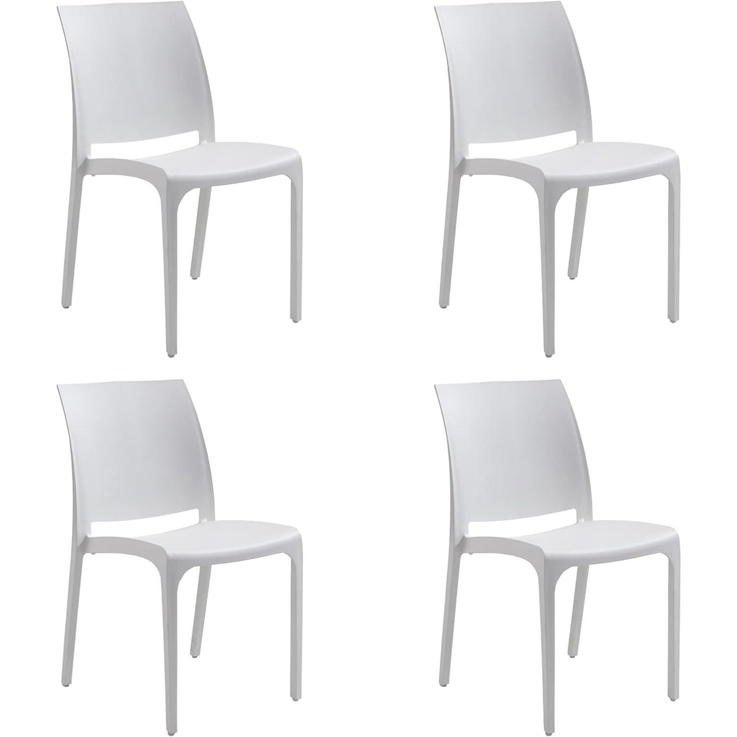 Silla de resina fabricada en Italia Diseño para interior y exterior SOFIA Blanco 4 piezas