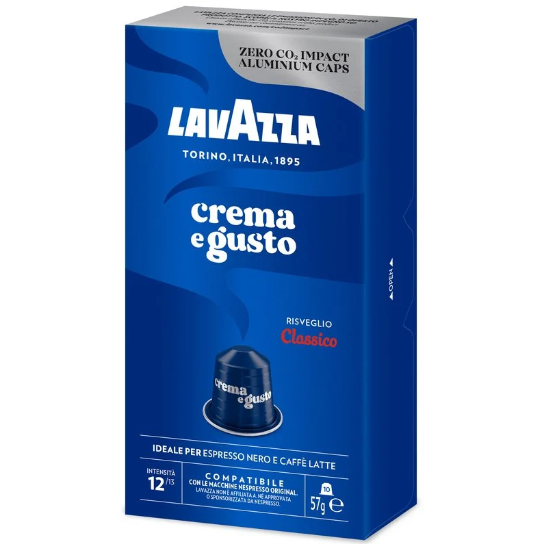 Cápsula Lavazza Crema e Gusto Clásico para cafeteras Nespresso - Lote 10 cajas de 10 cápsulas (total 100 cápsulas)