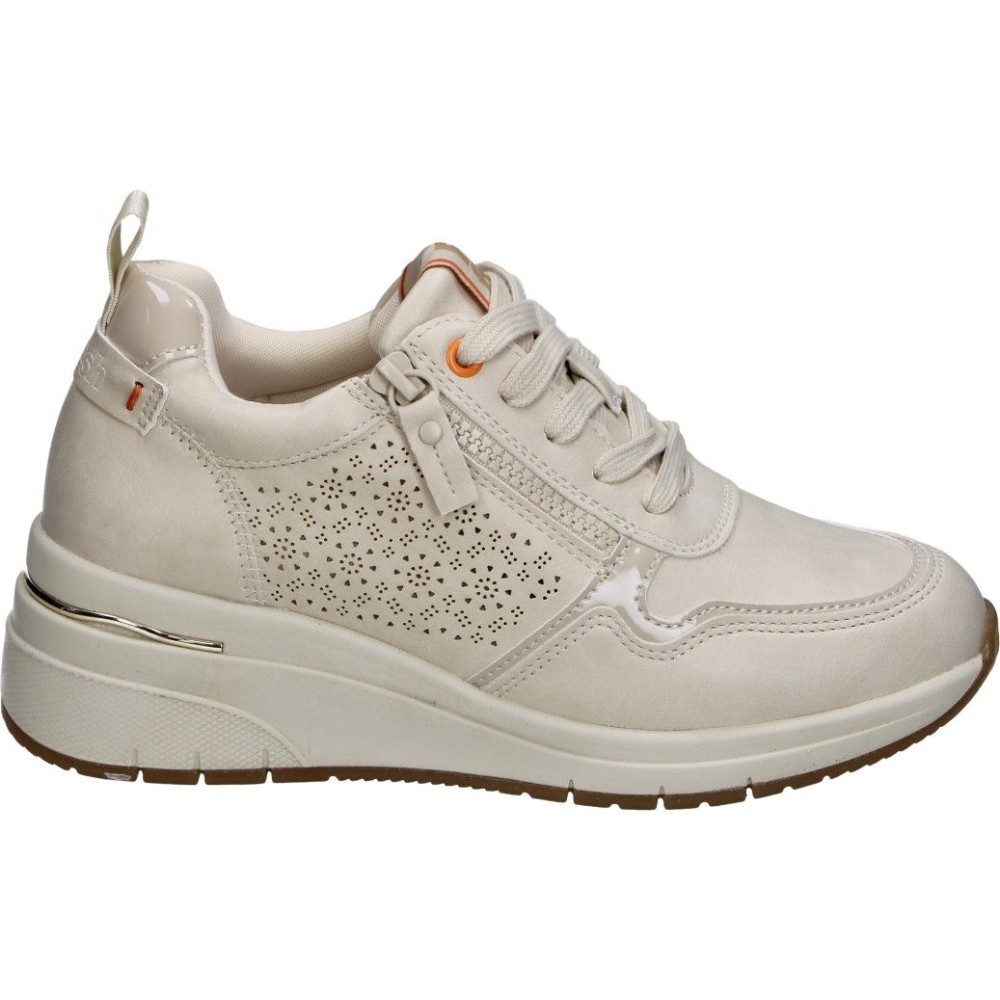 REFRESH | Zapatillas con Cuña Refresh para Mujer – Deportivas Beige con Detalles – Sneakers con Cordones y Cremallera – Cuña Media y Cómoda – Versátiles – Vegan – Modelo 175052