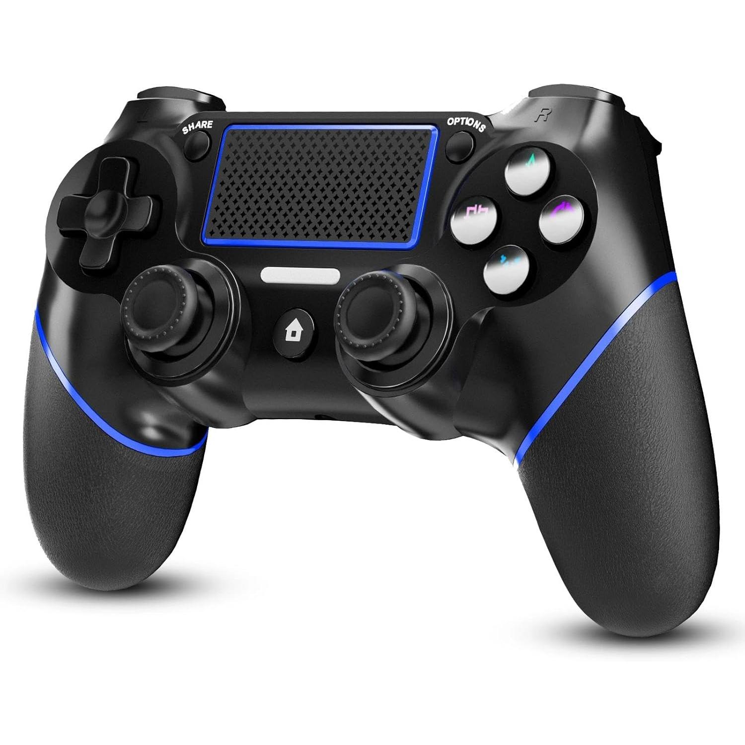 Mando para PS-4, Mando Inalámbrico para PS4/Pro/Slim/PC, Batería de 600mah, Game Controller con Doble Vibración, Sensor Giroscopio, Panel Táctil, Audio Jack - Rojo