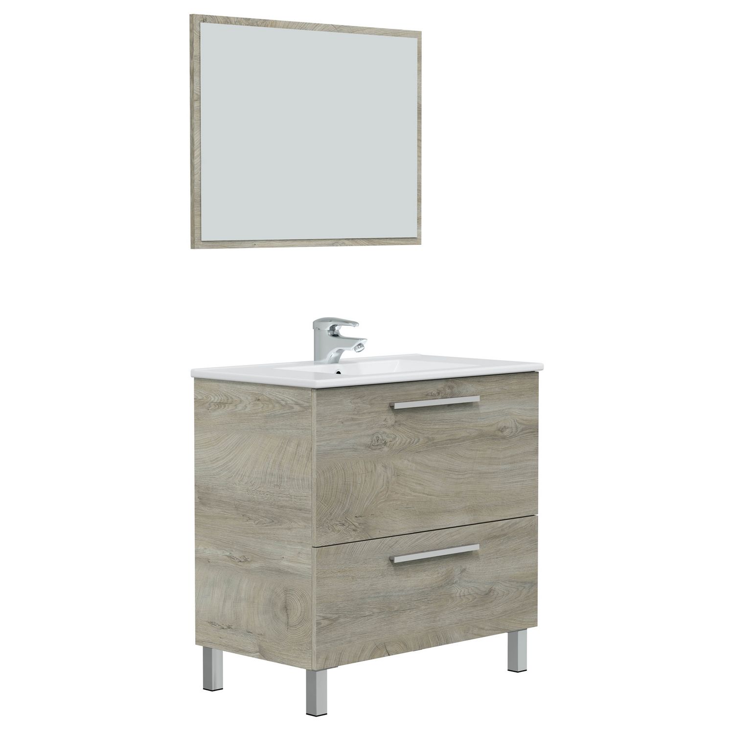 VS Venta-Stock - Mueble de baño modelo Luis 1 puerta 1 cajón, 80cm color Alaska con espejo, sin lavabo
