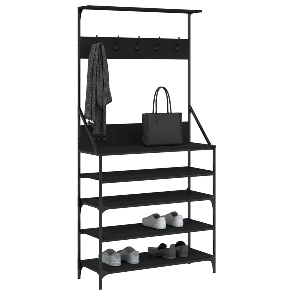 vidaXL Perchero con Zapatero Soporte para Ropa Estantes de Zapatos Color Gris sonoma,  Negro,  Roble ahumado y mas