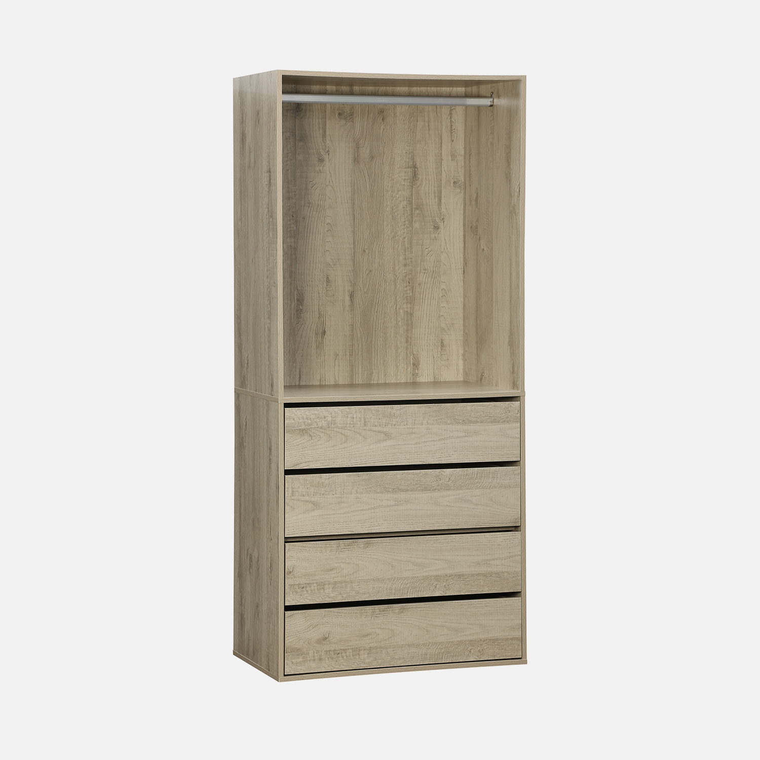 sweeek - Módulo de vestidor decorado en madera con 4 cajones y 1 barra para colgar , Nepal , 80x45x180