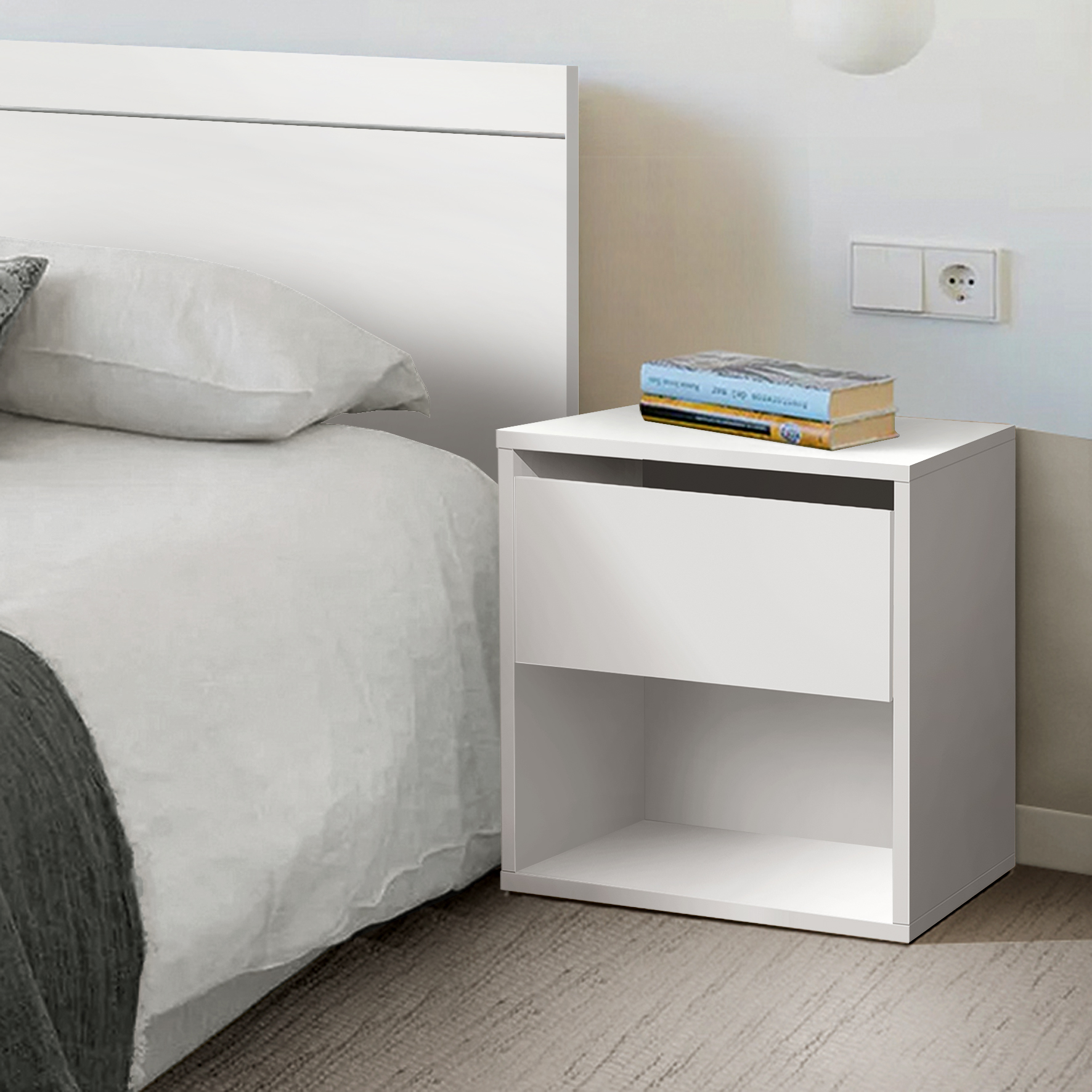 Venprodin - Mesita De Noche Juvenil Con 1 Cajón 42X40X28 Cambrian-Blanco / Blanco