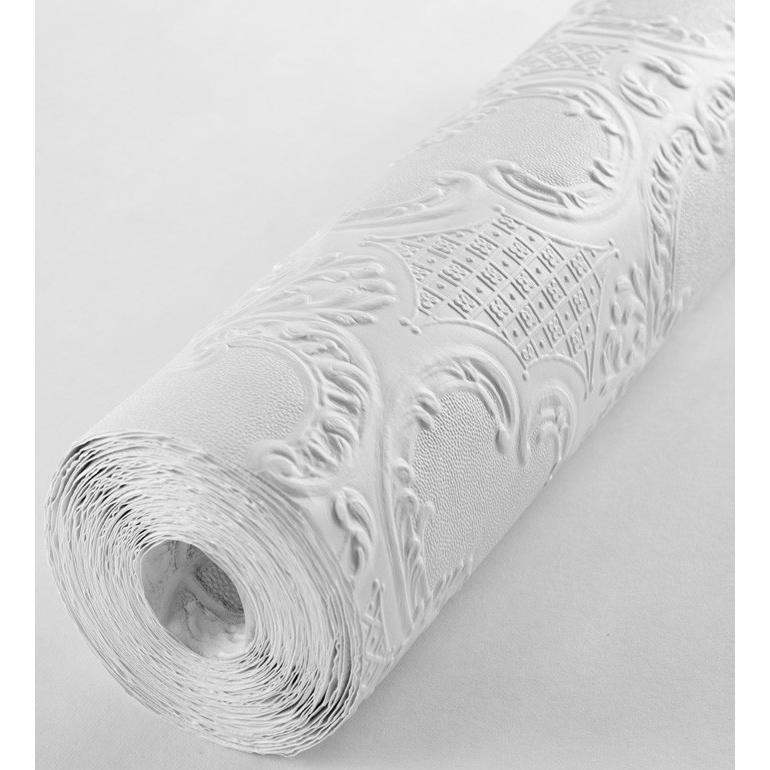 Papel pintado repintable vinílico lavable damasco blanco con textura alto relieve - Dank Texture 123149 de GAULAN - Rollo de 10 m x 0,53 m