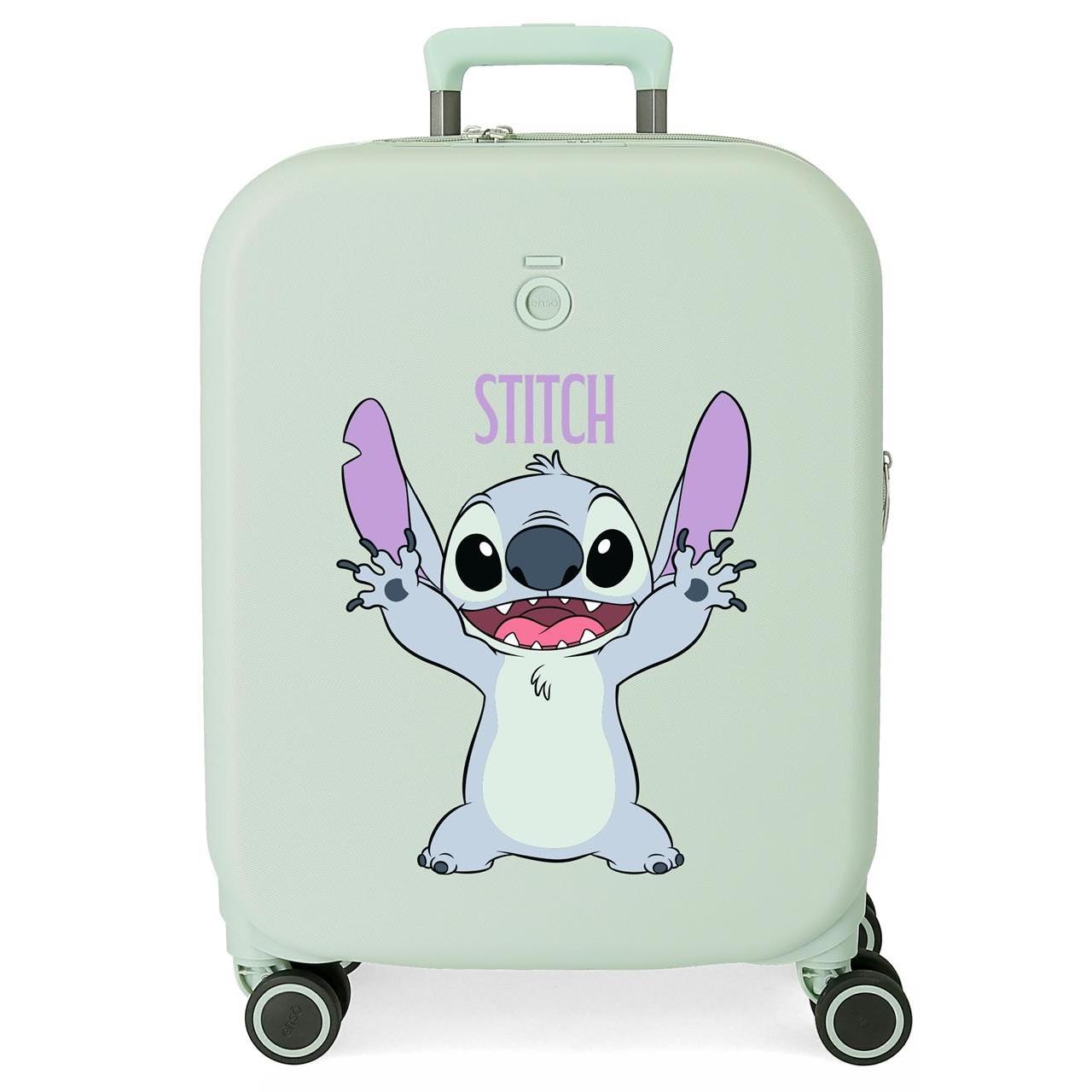 Maleta de cabina ABS expandible Stitch Playful de 40 cm x 55 cm x 20 cm. Tiene una capacidad de 37L y pesa 2,8 kg.