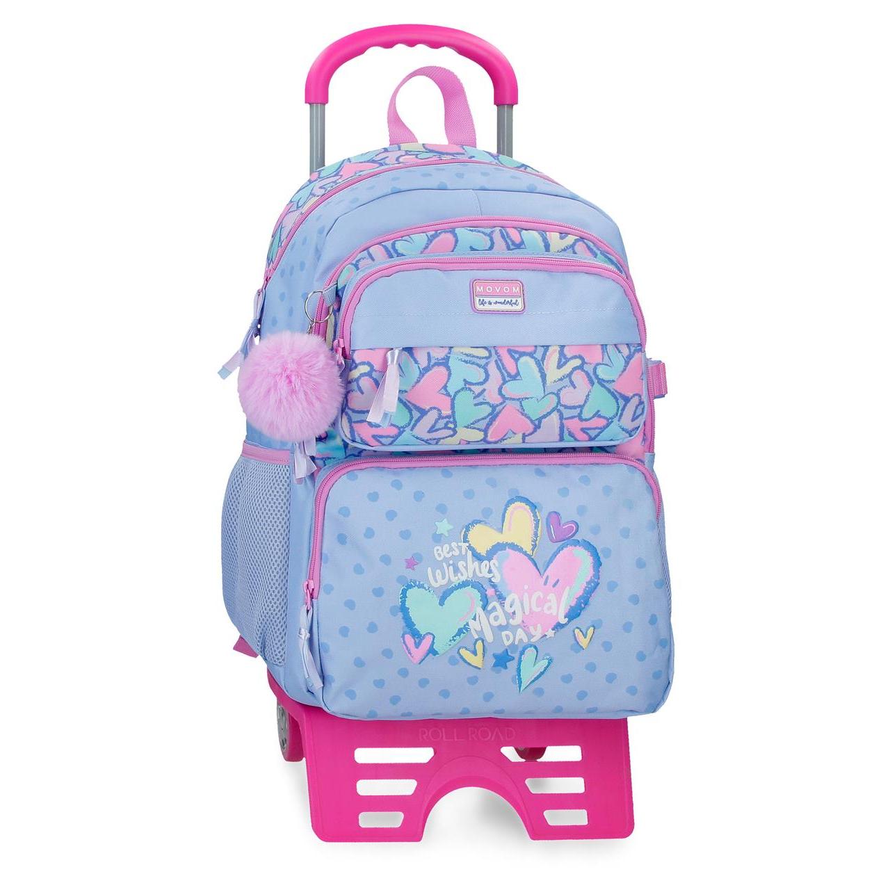 Mochila escolar con carro Movom Best Wishes 32x45x19cm Lila