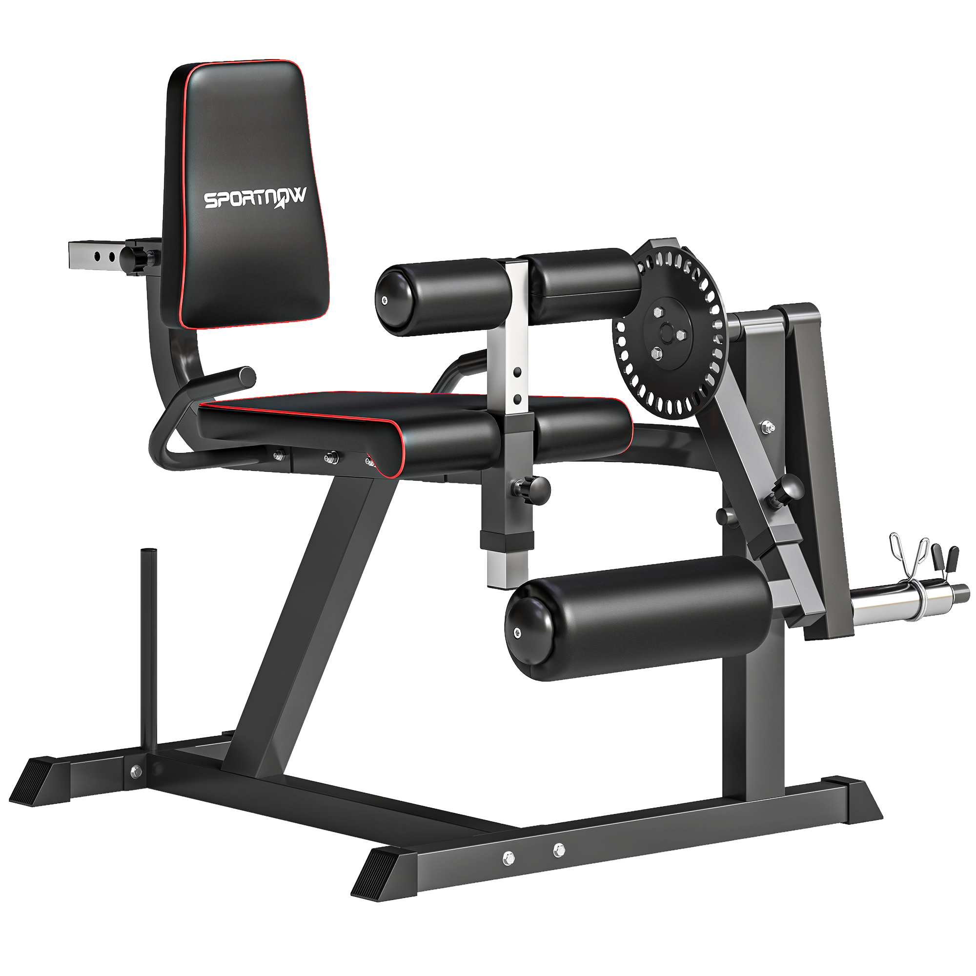 SPORTNOW Máquina de Extensión y Curl de Piernas, Máquina de Estiramiento de Piernas Ajustable con Carga de Placas, para Entrenamiento de Cadera, Muslos y Pantorrillas, en Casa Gimnasio
