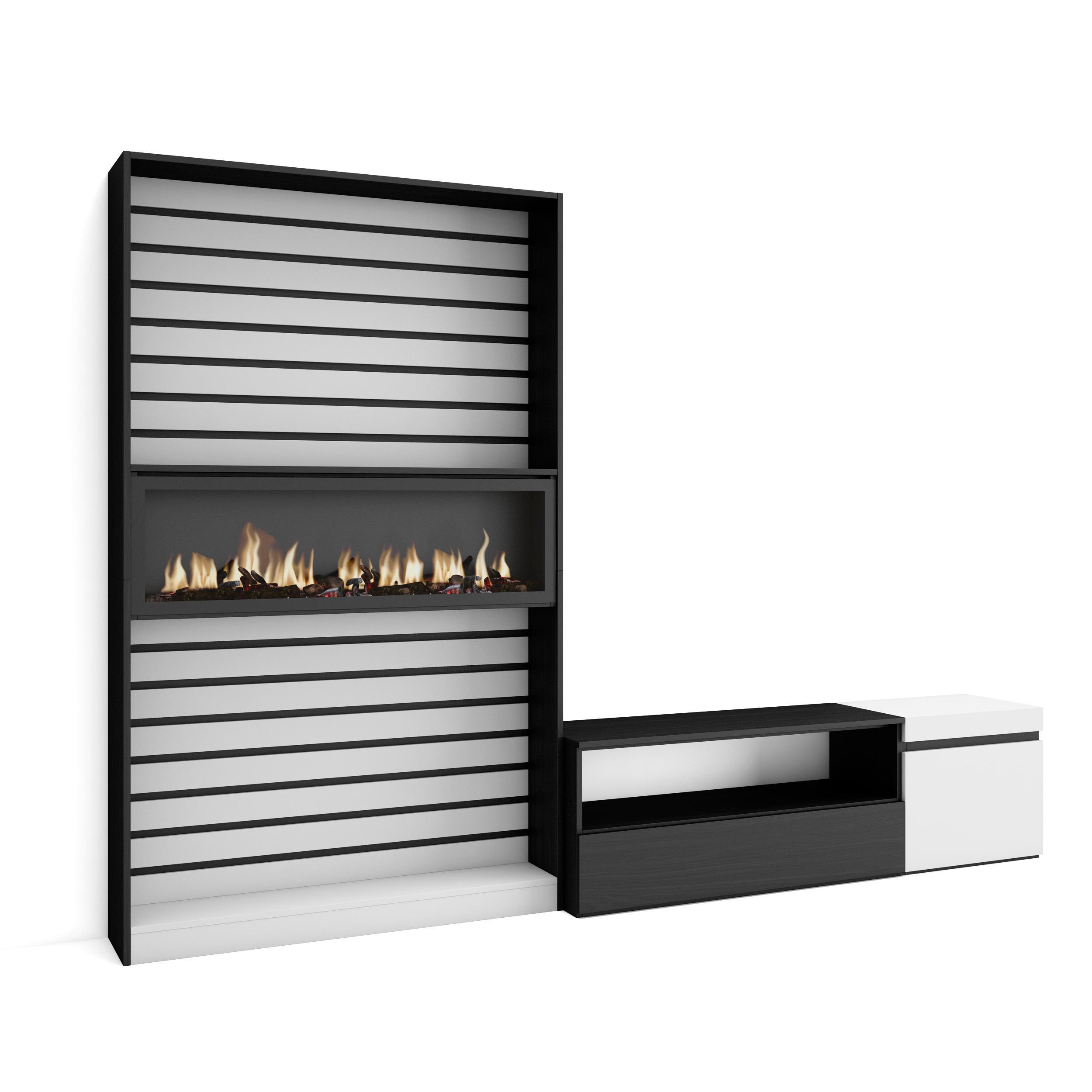 Skraut Home - Conjunto de muebles de Salón - Estantería y organización - Mueble TV - Fuego XXL led efecto 3d - Veteado de madera - Tacto poroso de alta calidad - Estilo Moderno - Medidas totales 260x35x186cm