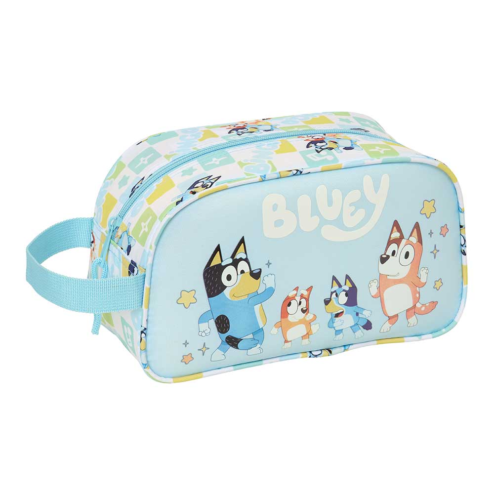 SAFTA | Neceser Adaptable a Carro Bluey para Niños y Niñas, Neceser Escolar Infantil con Asa Lateral y Adaptable a Carro Portamochilas, Licencia Oficial, Talla Única, Ideal para Vuelta al Cole y Viaje
