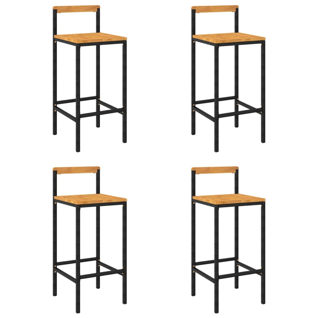 vidaXL Taburetes altos 4 uds madera de acacia y ratán sintético negro