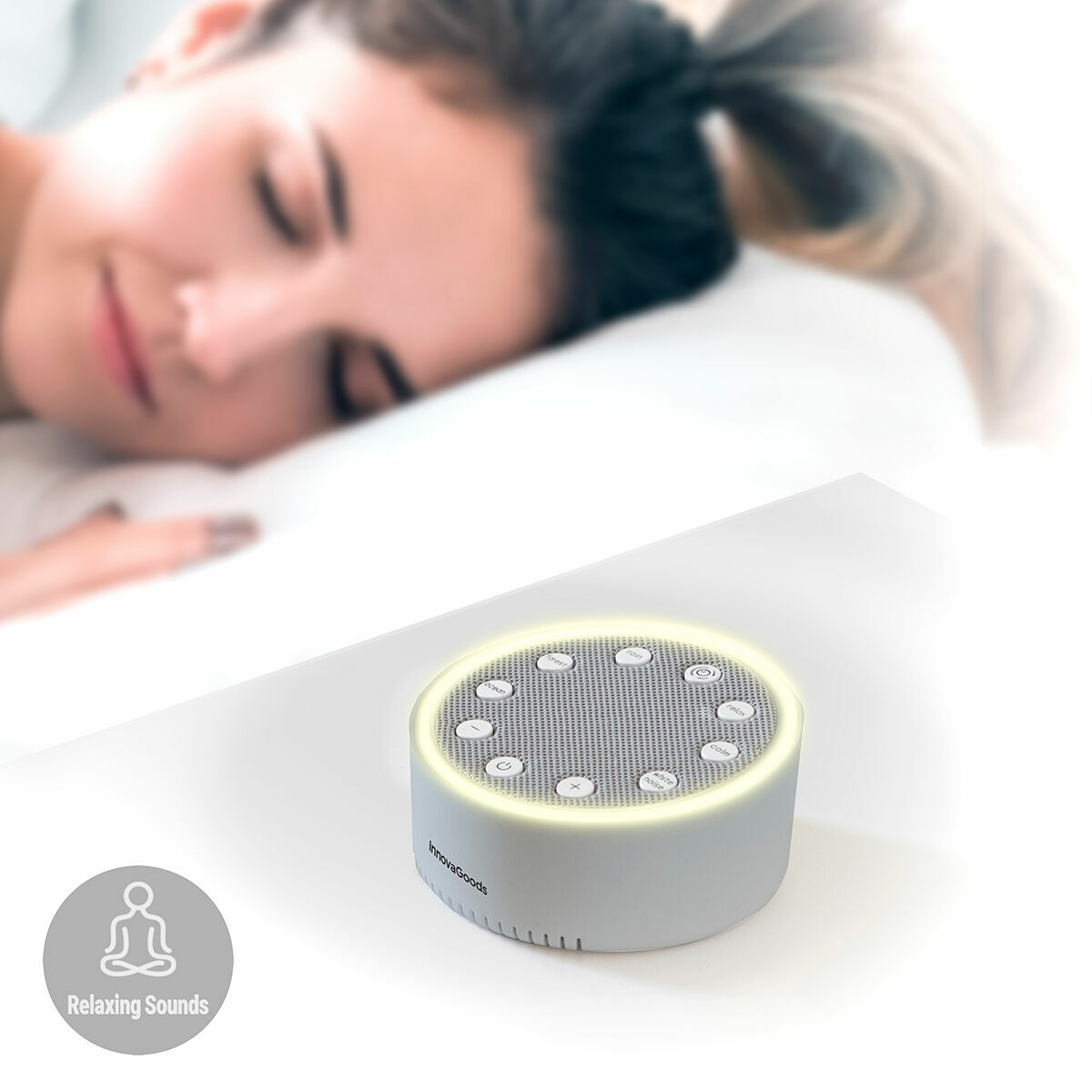 Innovagoods ®   Relaxation machine with light and sound for sleeping, 2 fixed or sequential lighting modes, 6 preset sounds, relaxation machine automatic shutdown.