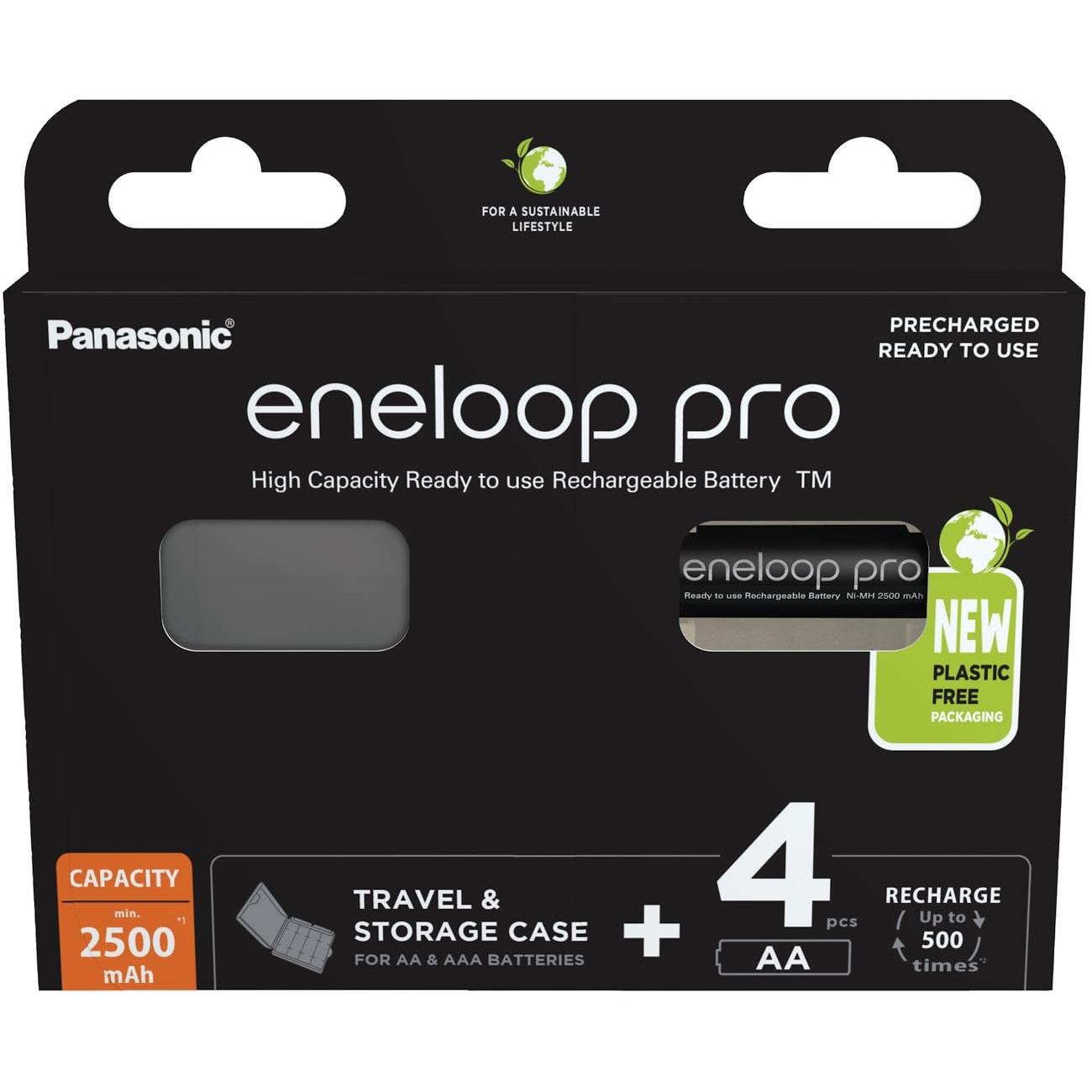 Panasonic Eneloop Pro Black R6 / AA Pro BK-3HCDE (mín. 2500 mAh) 4 (+ Caja) pcs 5410853065036