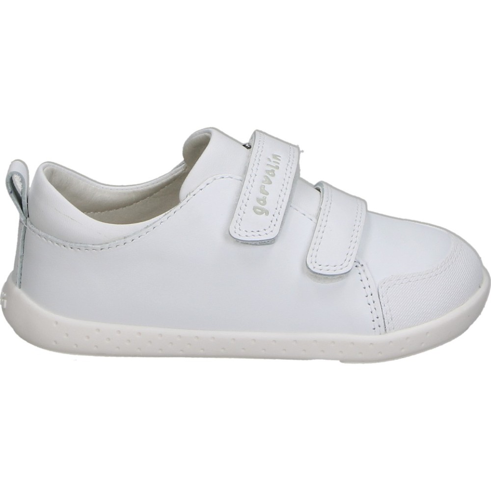 GARVALIN | Zapatillas Barefoot Garvalin Infantiles – Deportivas Flexibles en Color Blanco – Zapatilla de Piel con Doble Velcro – Respetuosas con el Pie – Dedos Libres – Drop Cero – Plantilla Extraíble – Ligeras – Modelo 241300-C050