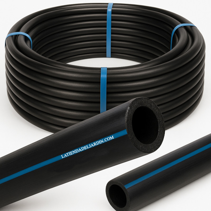 SUINGA Tuberia agua potable 20mm 6 bar 100m | Tuberia 20 mm PE40 Alimentaria baja densidad | Tuberia Polietileno banda azul AENOR