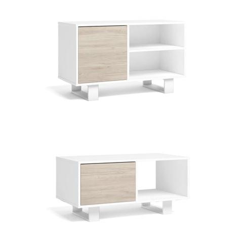 Skraut Home, Conjunto de Salón, Modelo Wind, Mueble de Televisión 95x40x57cm, Mesa de centro con doble puerta 92x50x45cm, Varios colores disponibles