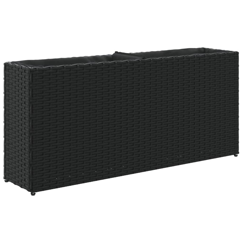 vidaXL Jardinera con 2 maceteros de ratán sintético negra 90x20x40 cm
