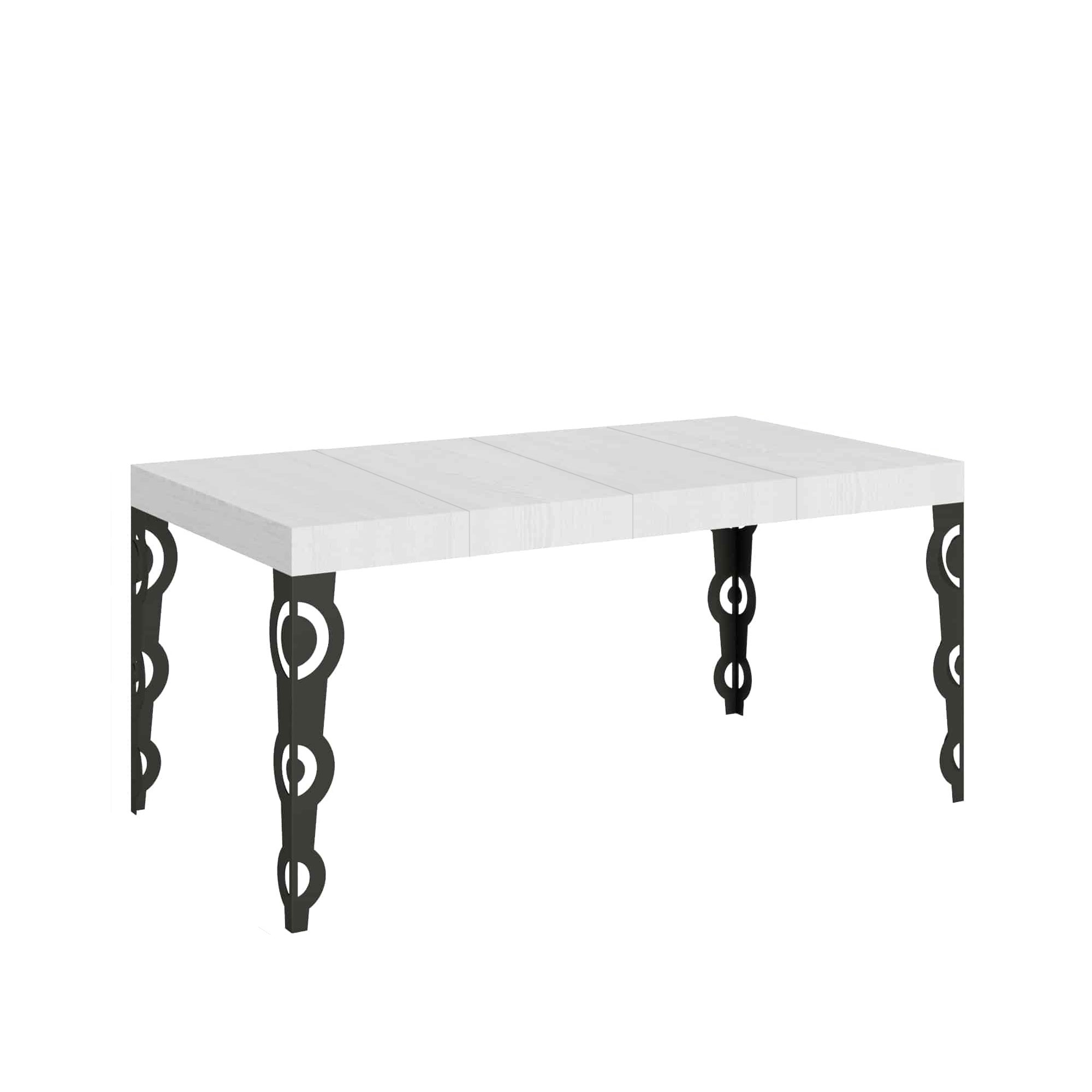 Mesa extensible Karamay Premium 120/380x90 cm fresno blanco patas antracita - Itamoby