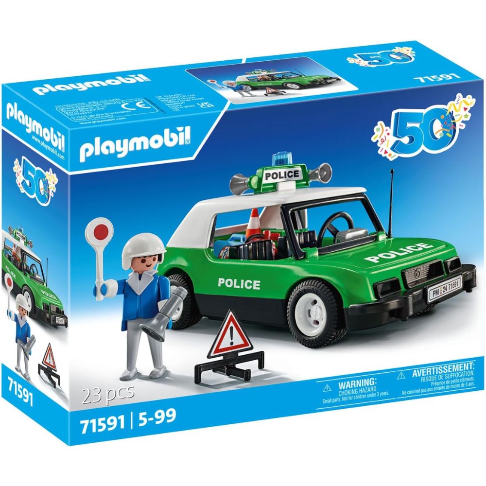 Coche de policía clásico PLAYMOBIL 50 aniversario set retro al estilo del original de 1977 (71591)